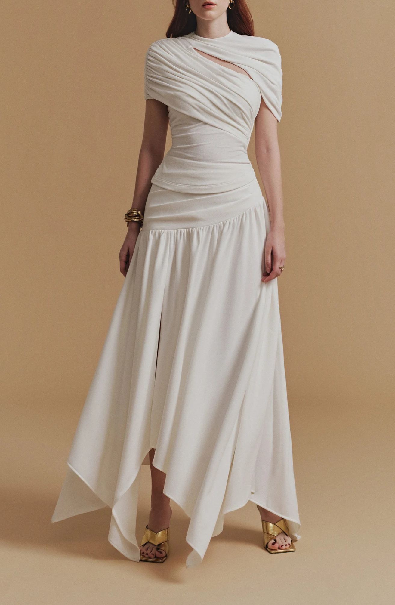 Sabine White Asymmetrical Top & Skirt Set