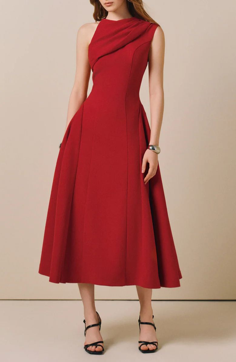 Maleyzo Sleeveless Asymmetric Ruch Midi Dress