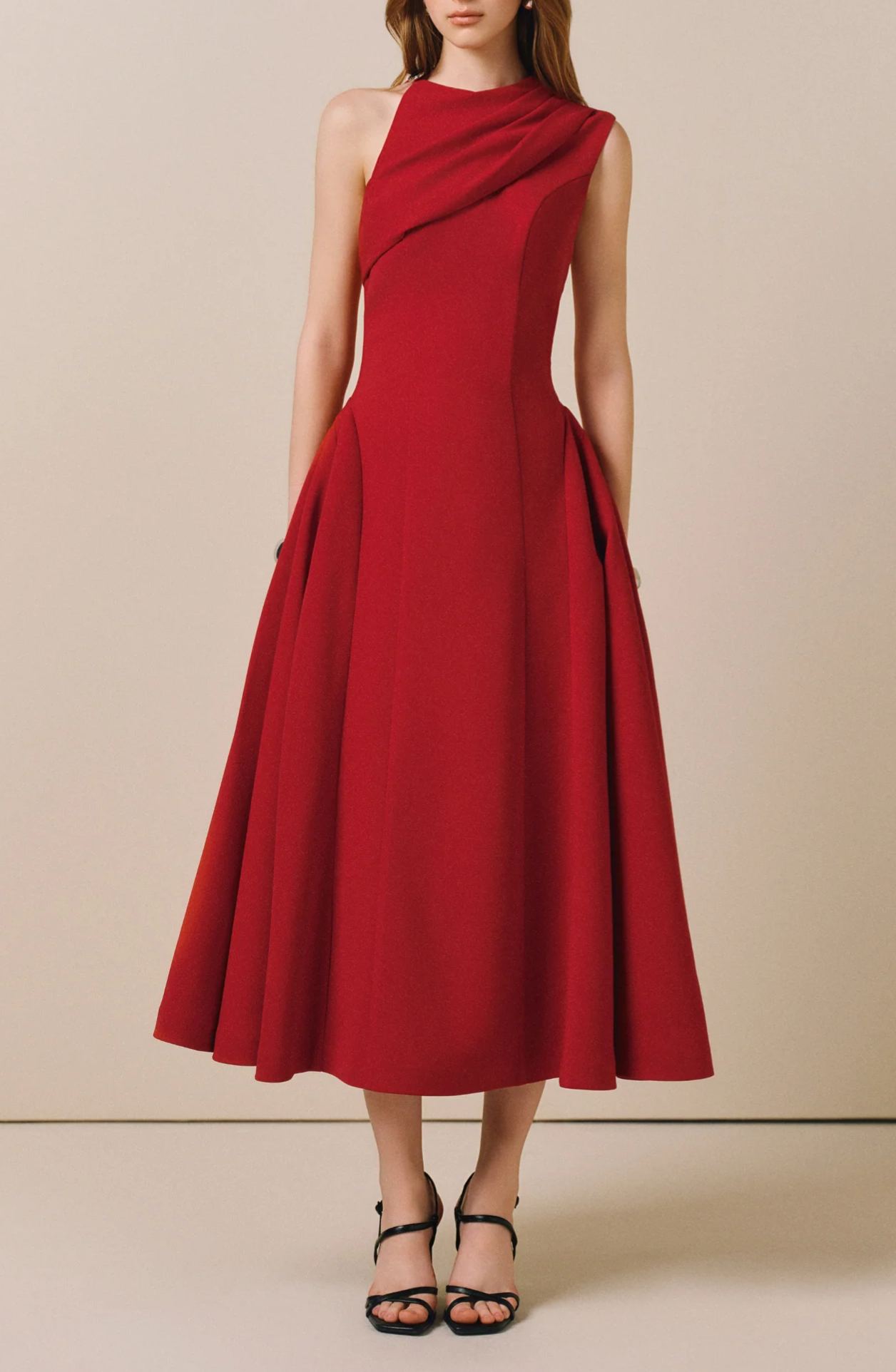 Maleyzo Sleeveless Asymmetric Ruch Midi Dress