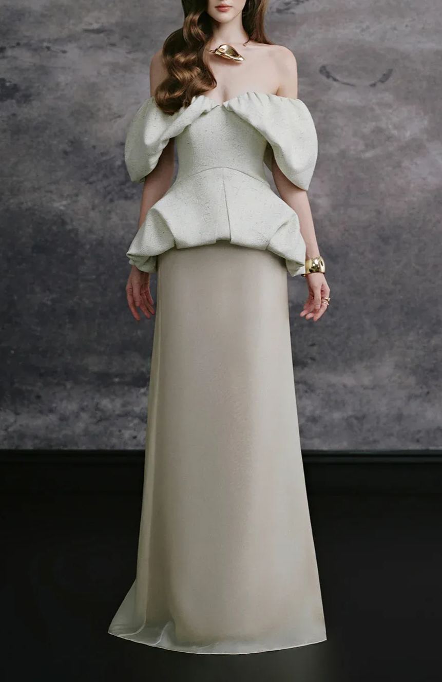 Velours White Bubble Ruched Top & Skirt Co-ord Set