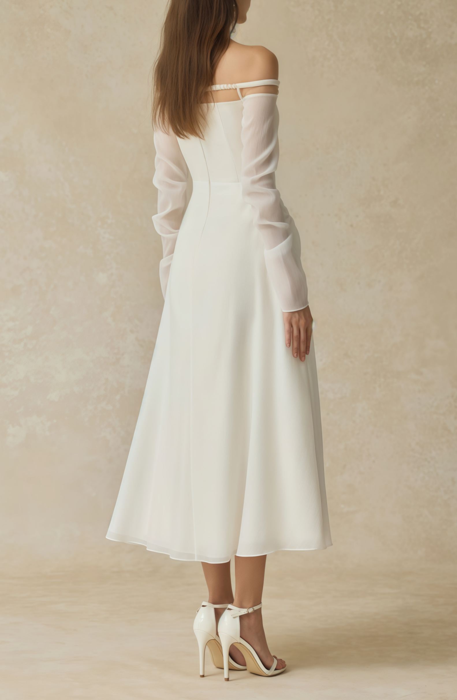 Intemporelle White Gathered Crepe Midi Dress