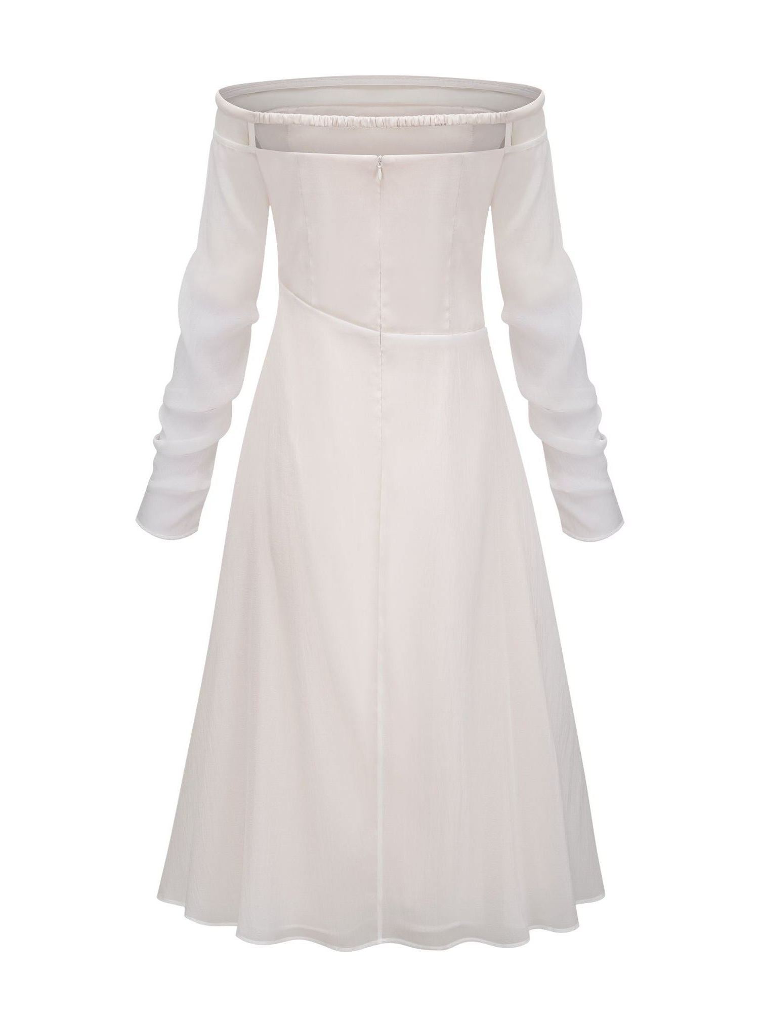 Intemporelle White Gathered Crepe Midi Dress