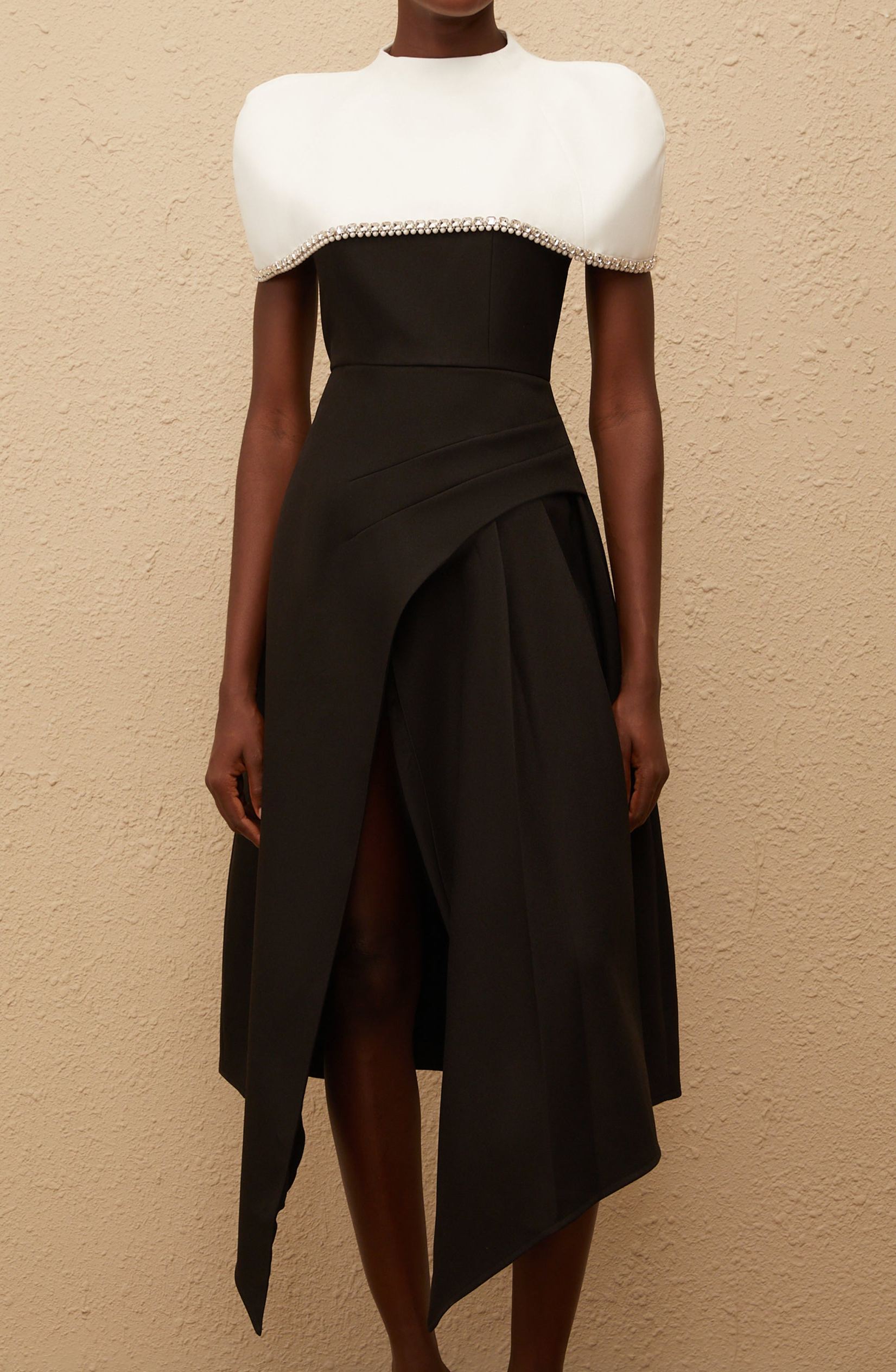 Deisyer Color Block Midi Dress with Embellished Shawl