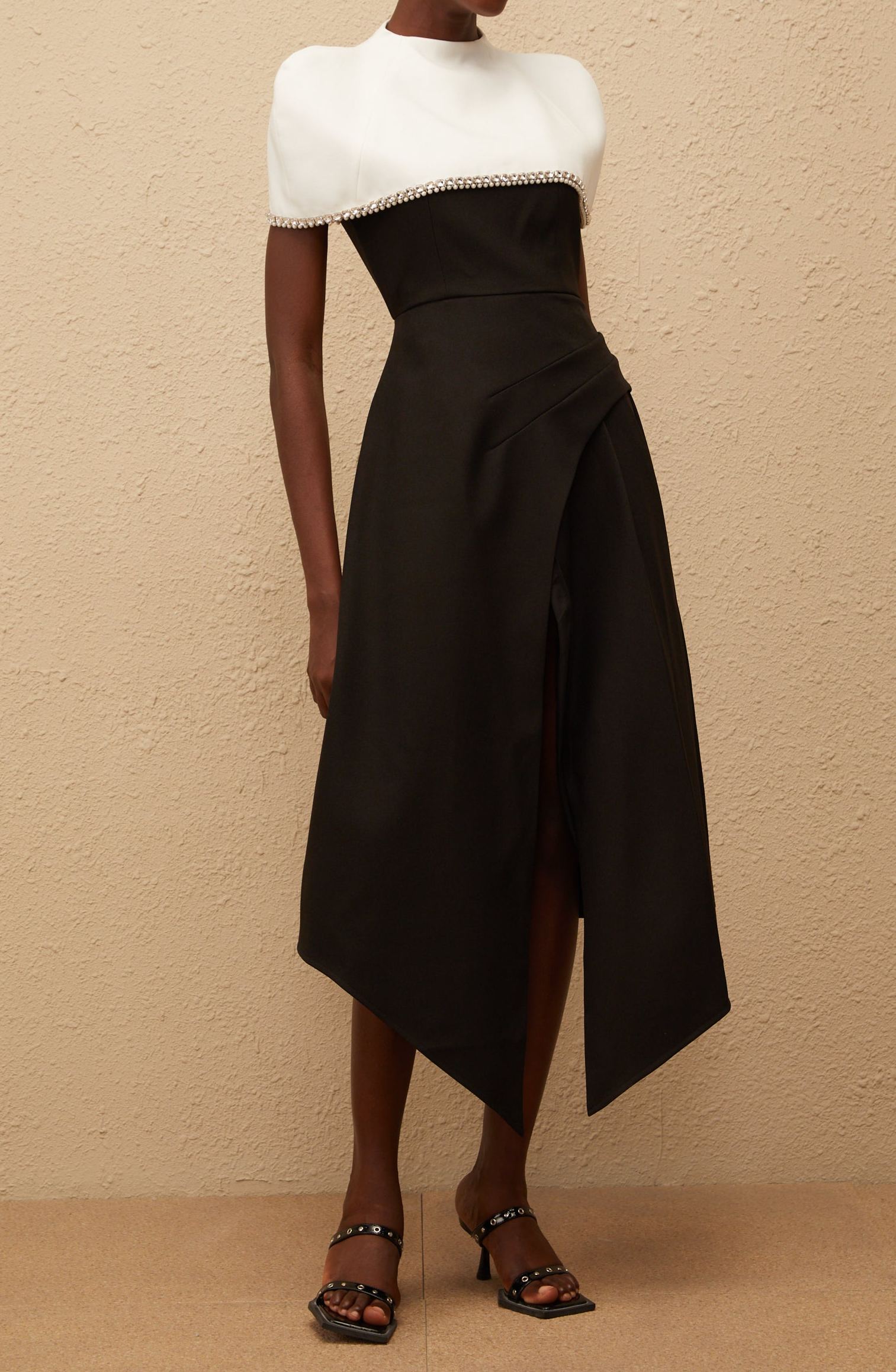 Deisyer Color Block Midi Dress with Embellished Shawl