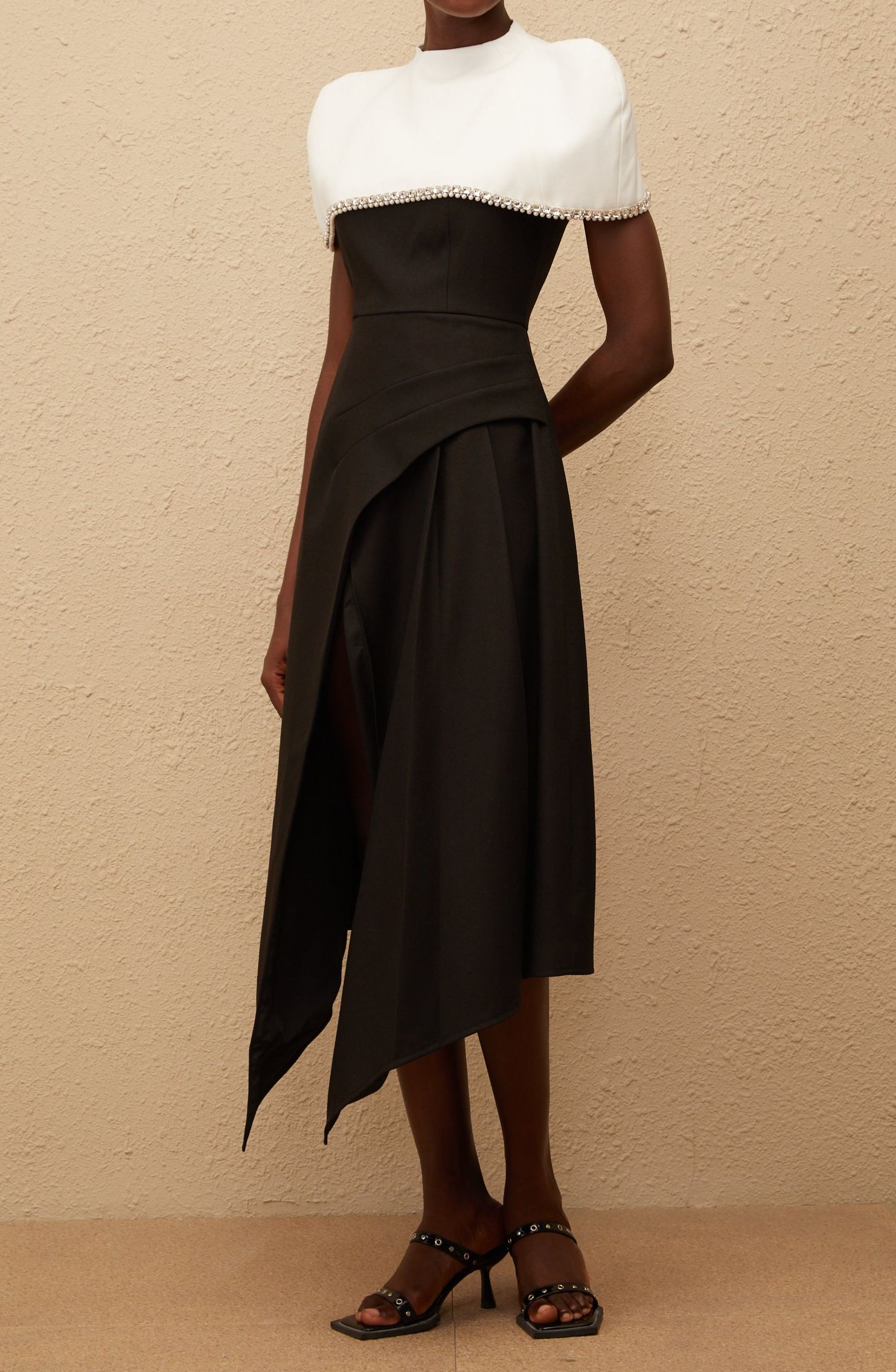 Deisyer Color Block Midi Dress with Embellished Shawl