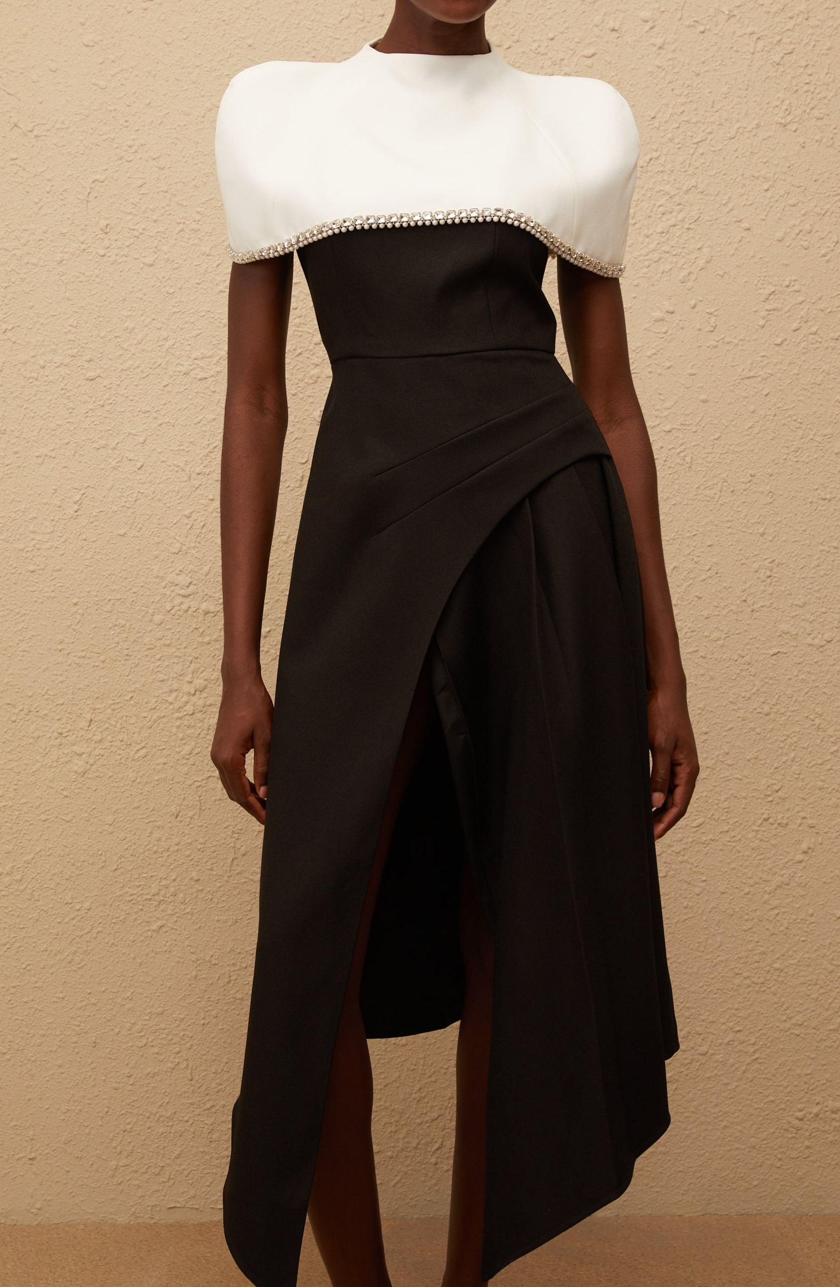 Deisyer Color Block Midi Dress with Embellished Shawl