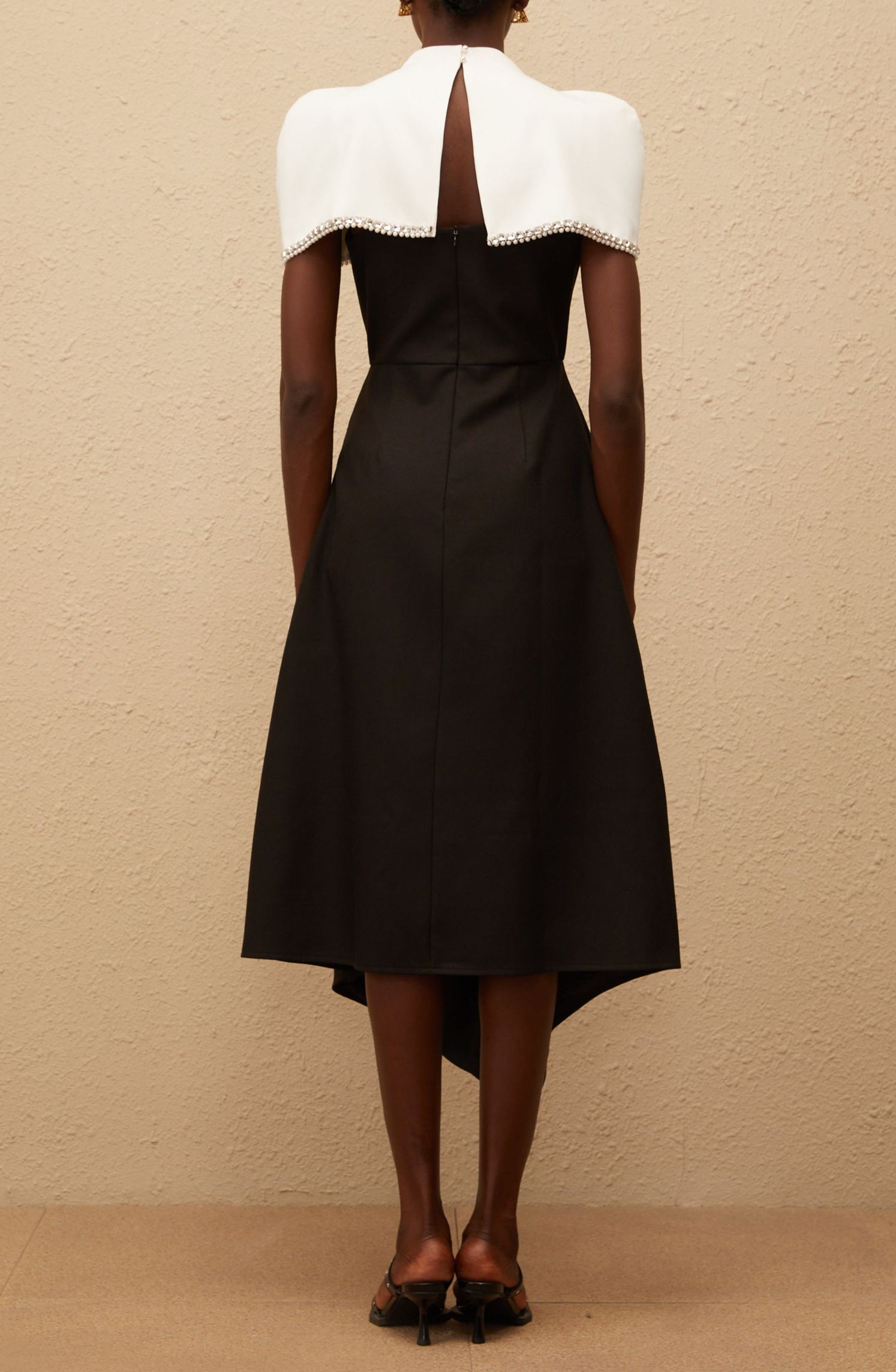 Deisyer Color Block Midi Dress with Embellished Shawl