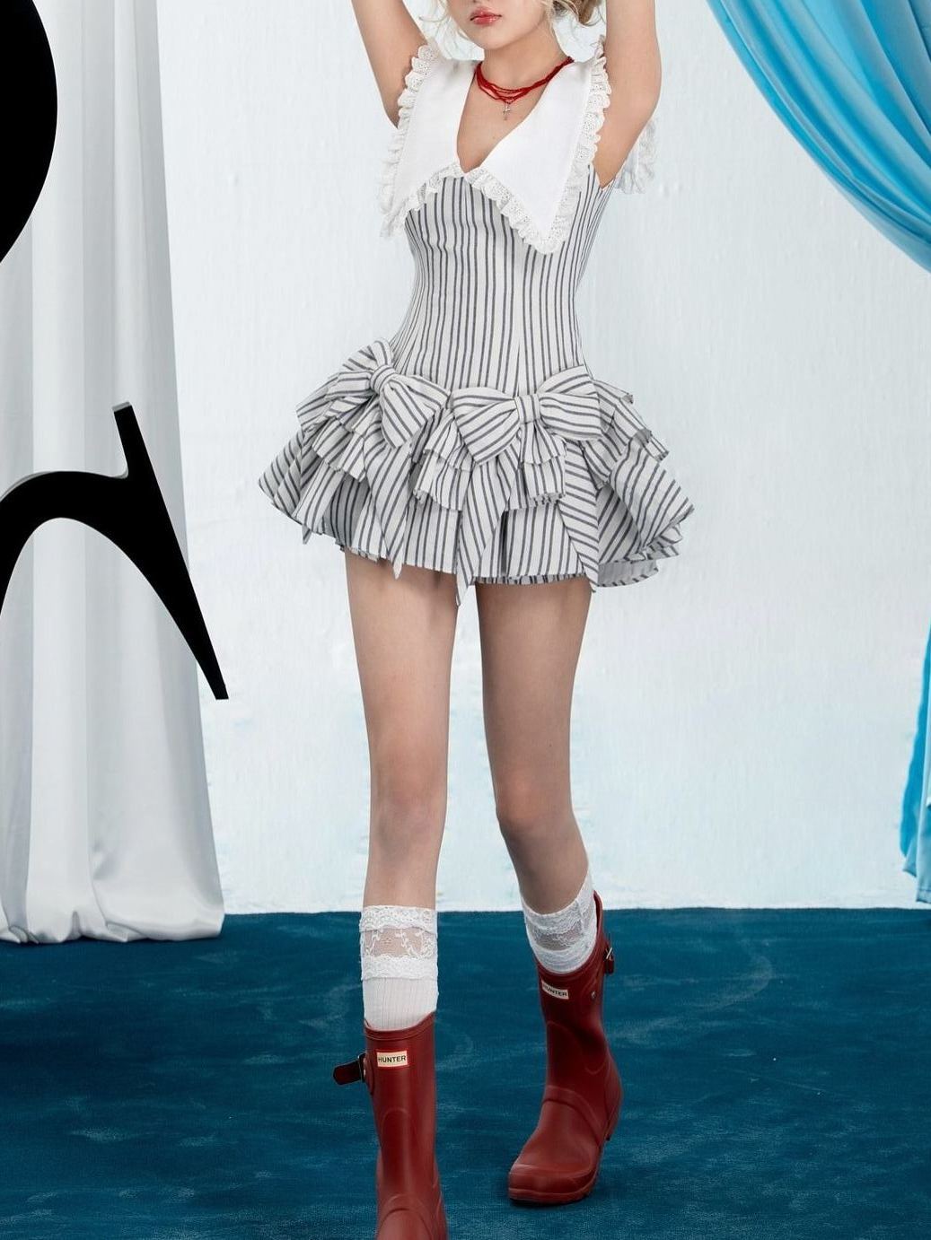 Versailles Stripe Bow Mini Dress