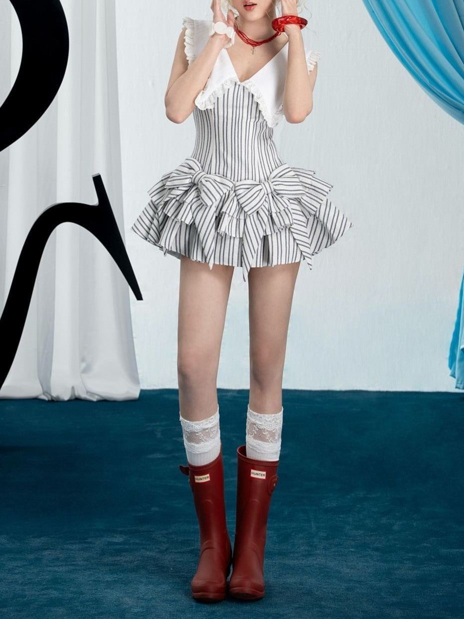 Versailles Stripe Bow Mini Dress