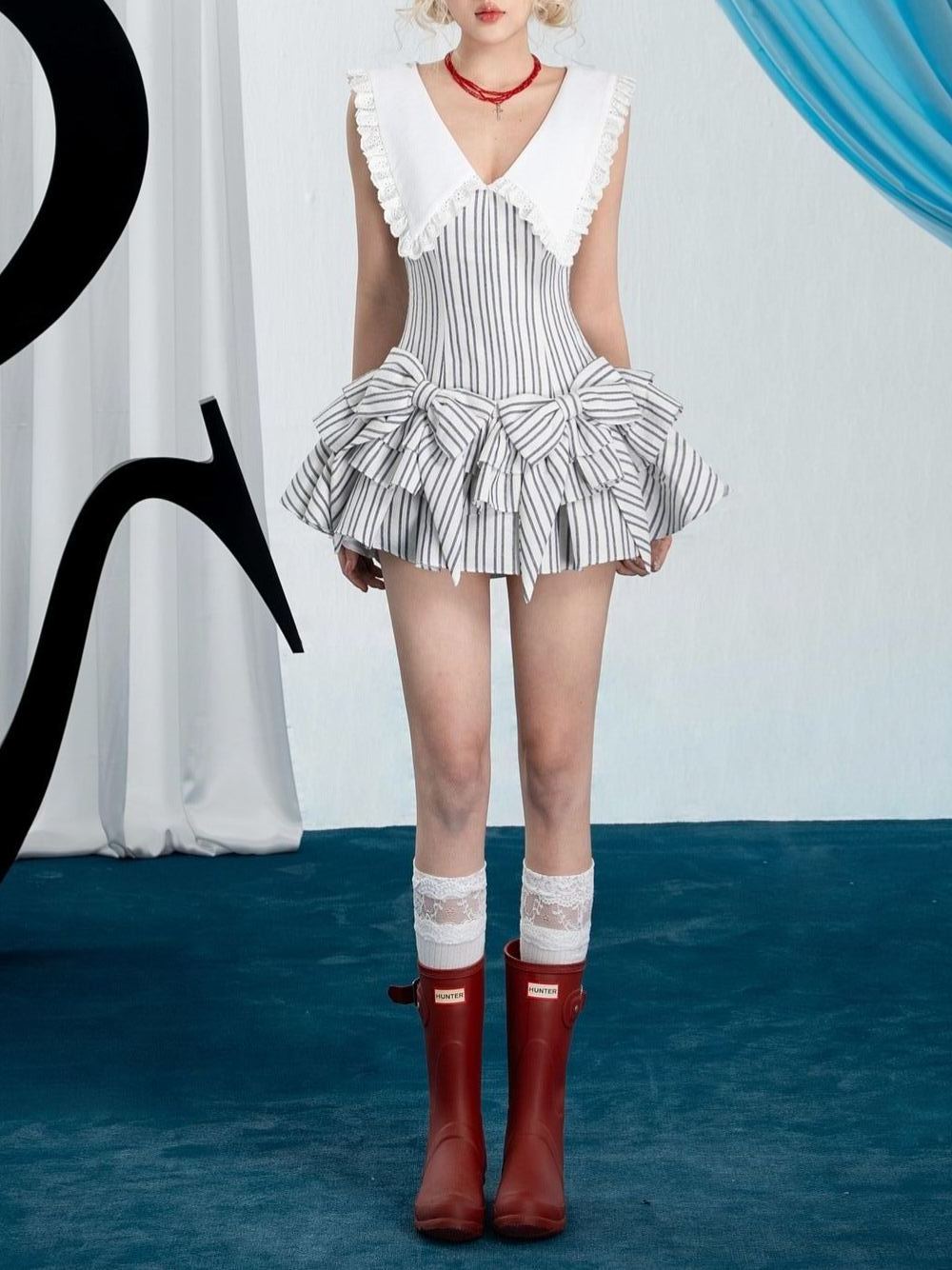 Versailles Stripe Bow Mini Dress