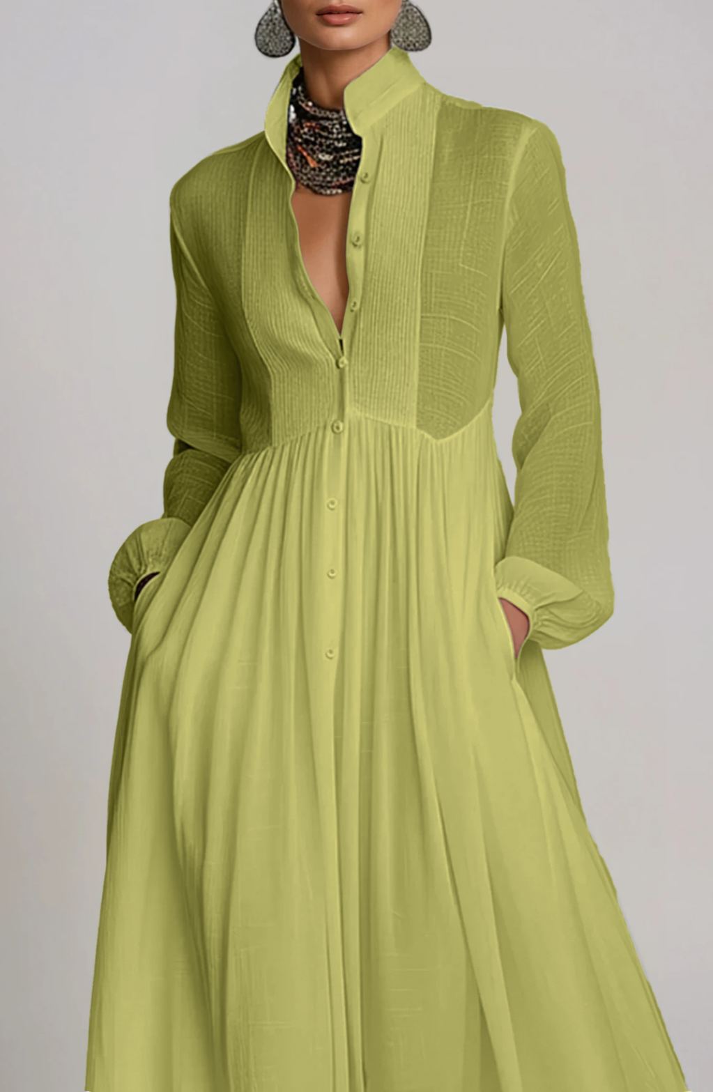 Francos Plunge Ruch Maxi Dress In Chartreuse