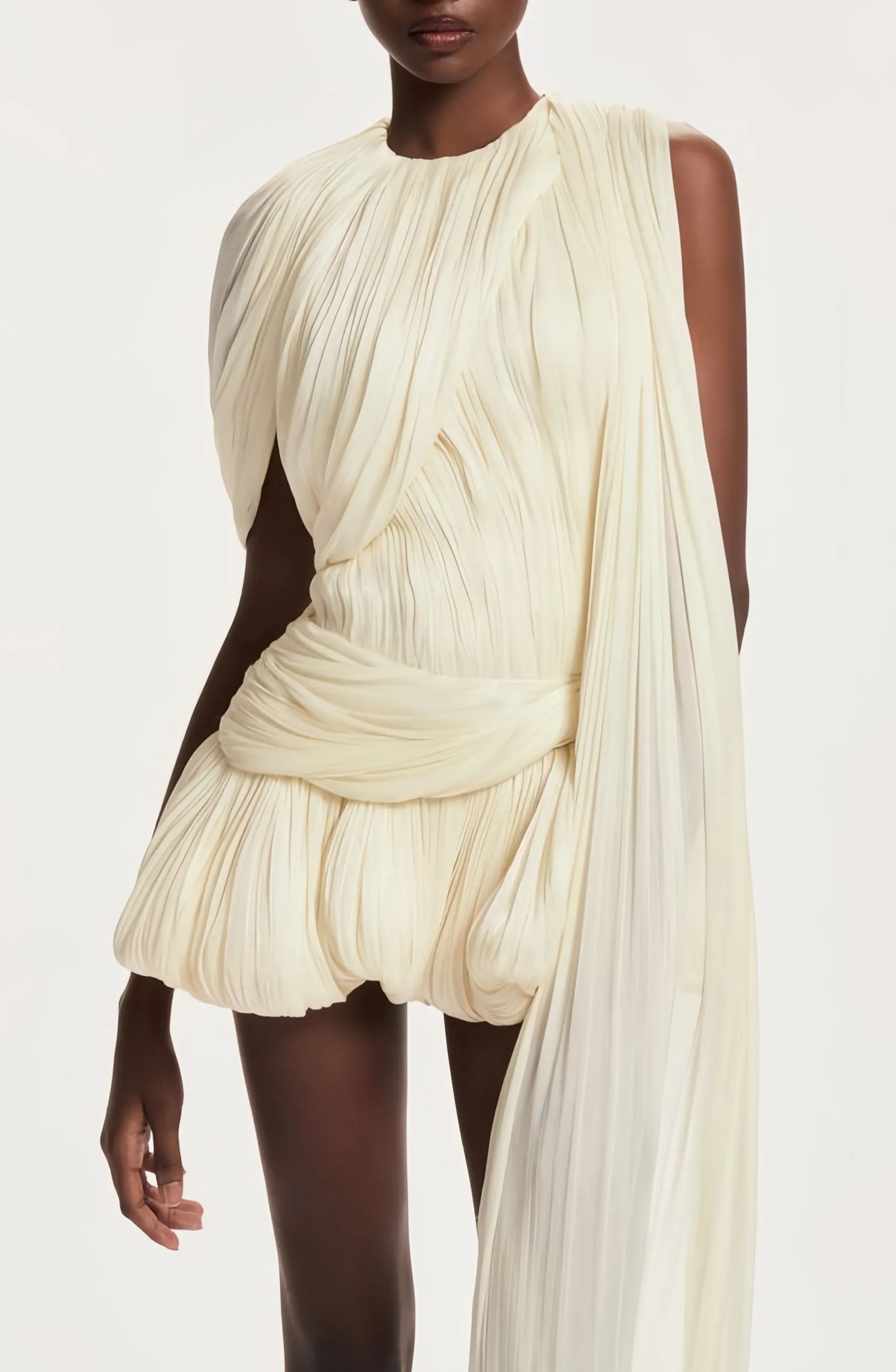 Cydronio Pleated Mini Dress with Ribbon Design Accent