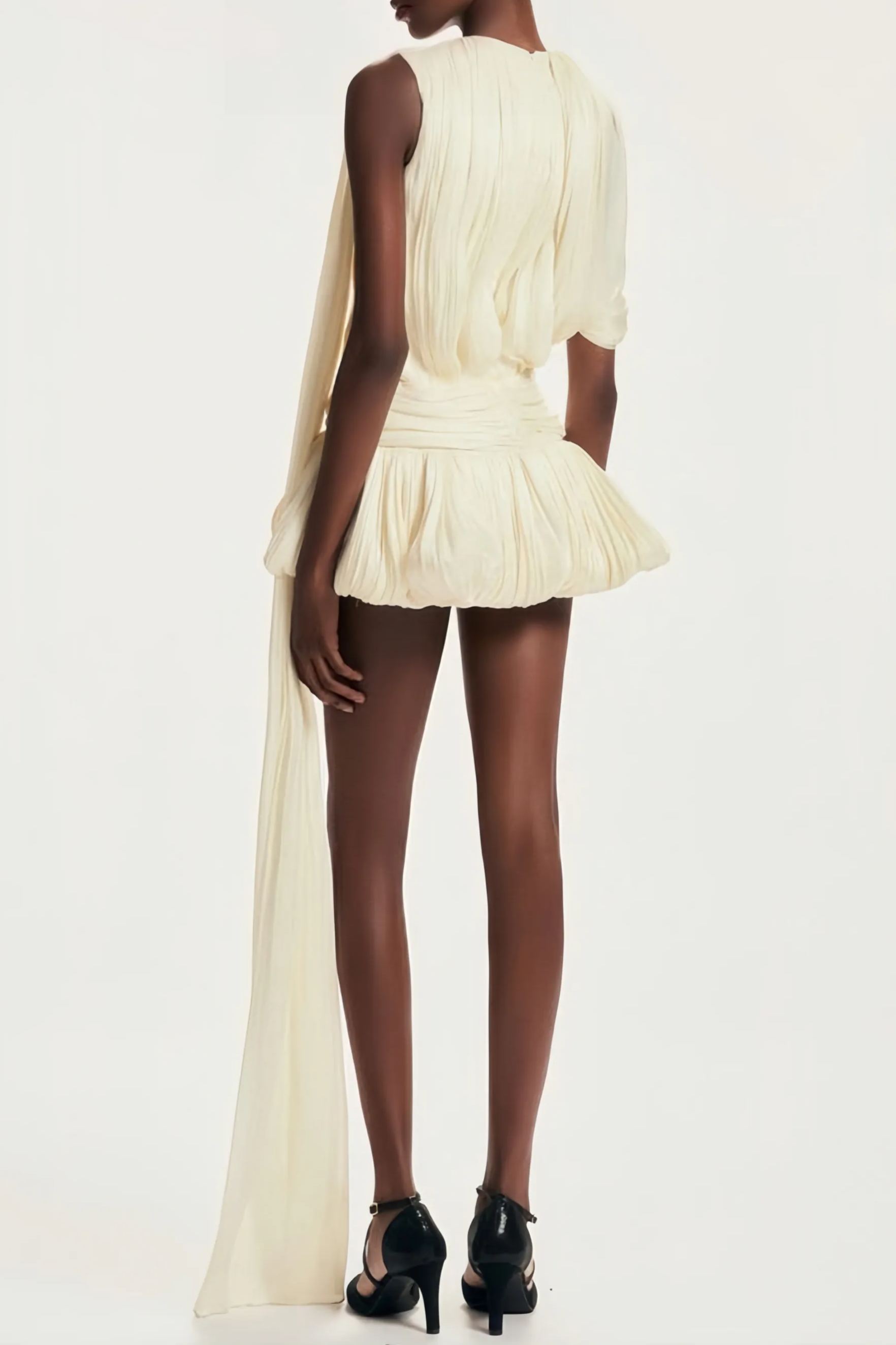 Cydronio Pleated Mini Dress with Ribbon Design Accent