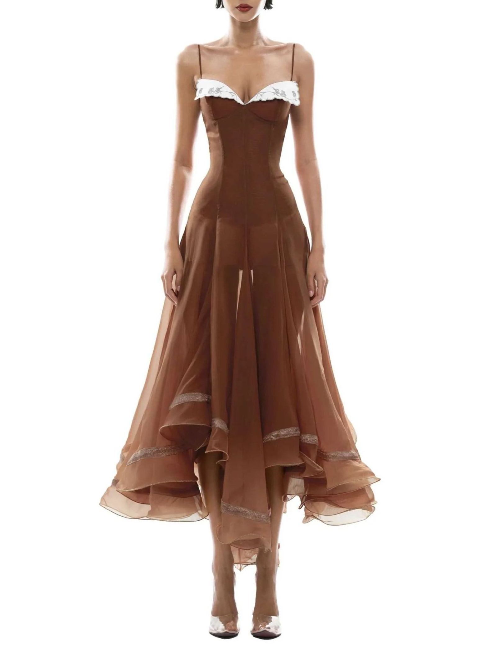 Ganna Spaghetti Mesh Ruffle Maxi Dress