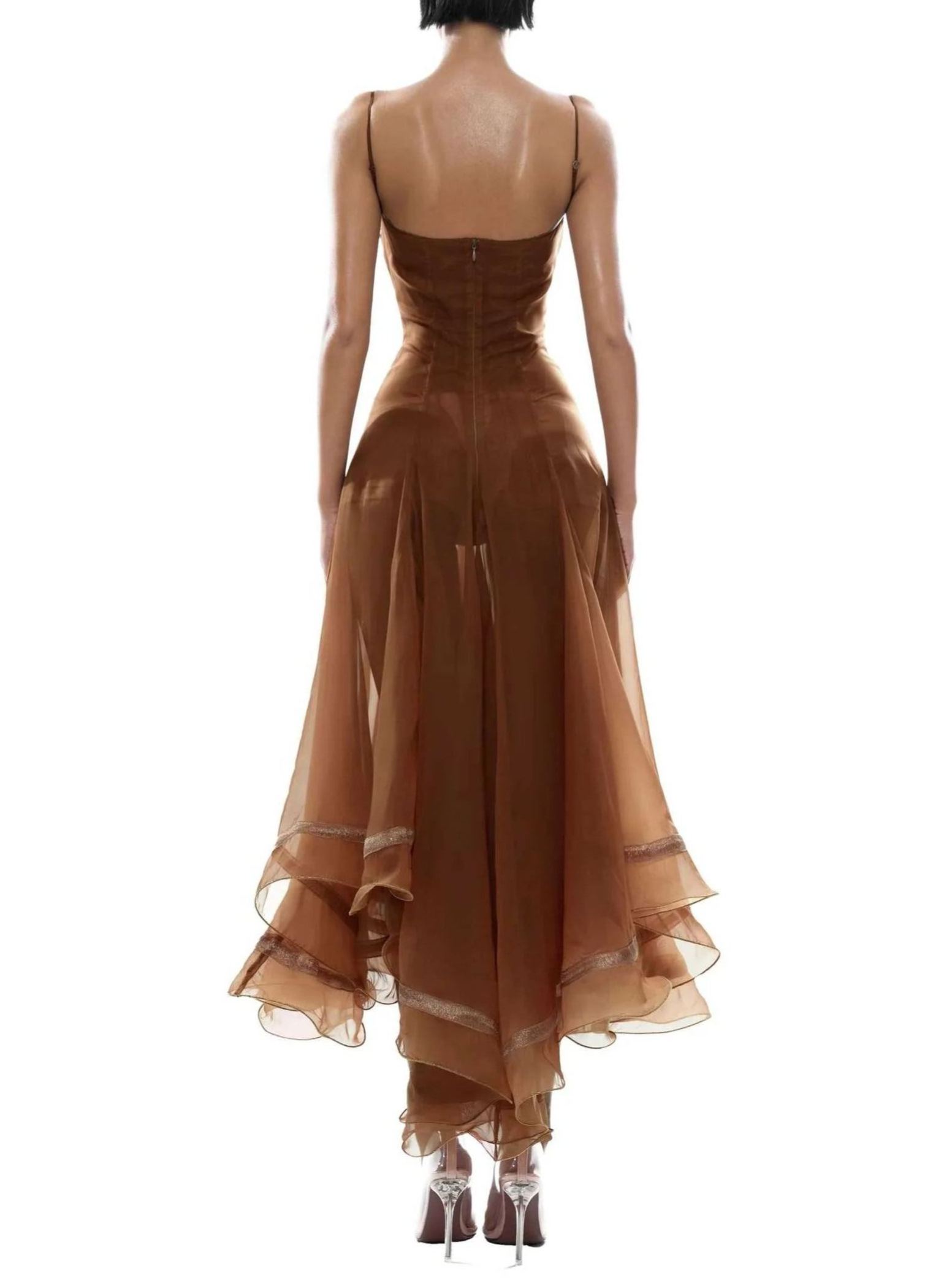 Ganna Spaghetti Mesh Ruffle Maxi Dress