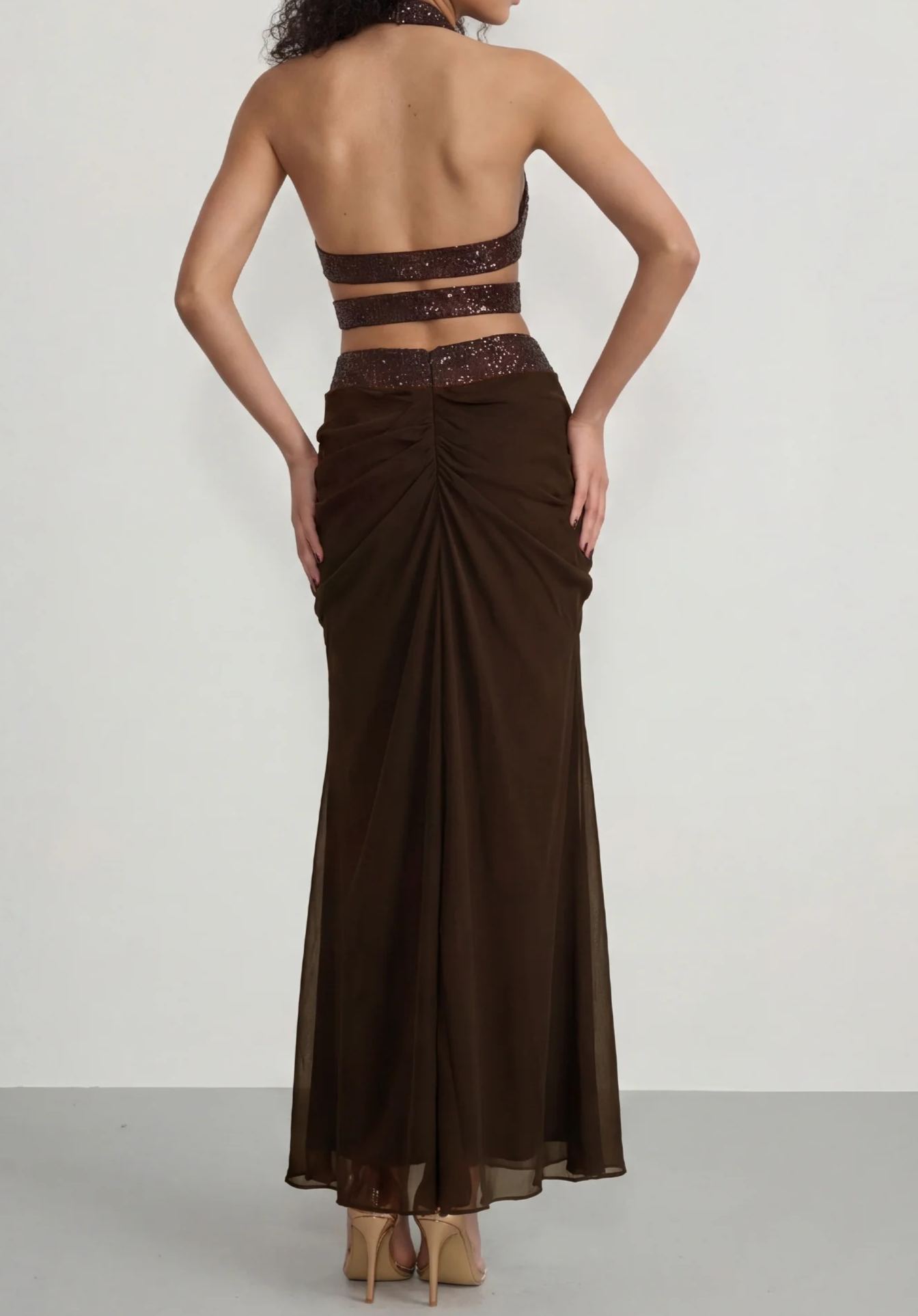 Minerva Halter Neck Draped Skirt Set