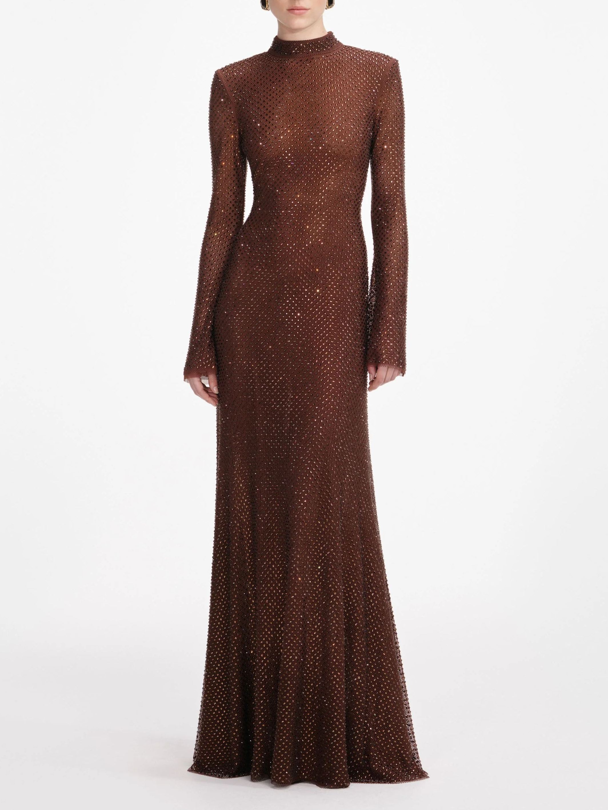 Phoewe High Neck Rhinestone Maxi Dress