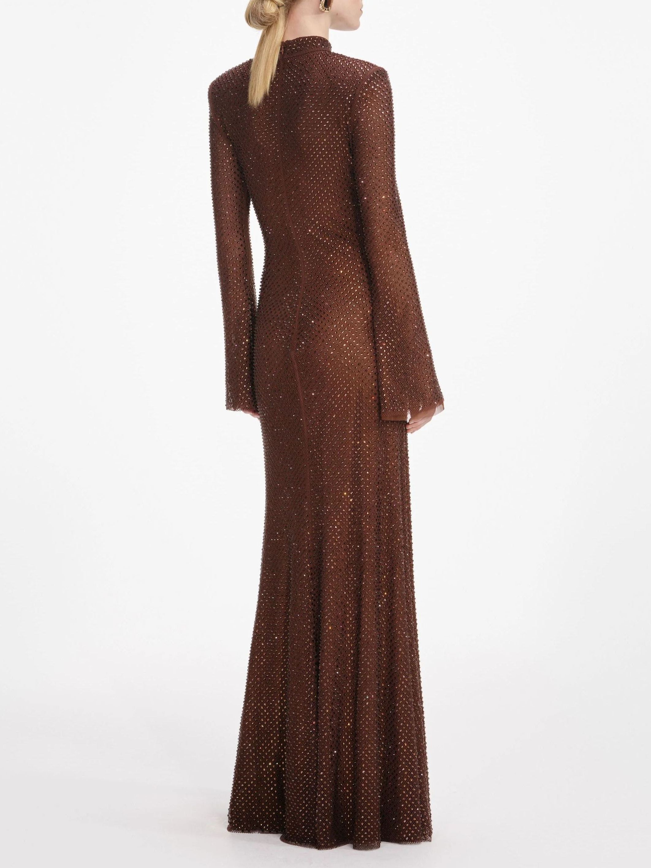 Phoewe High Neck Rhinestone Maxi Dress