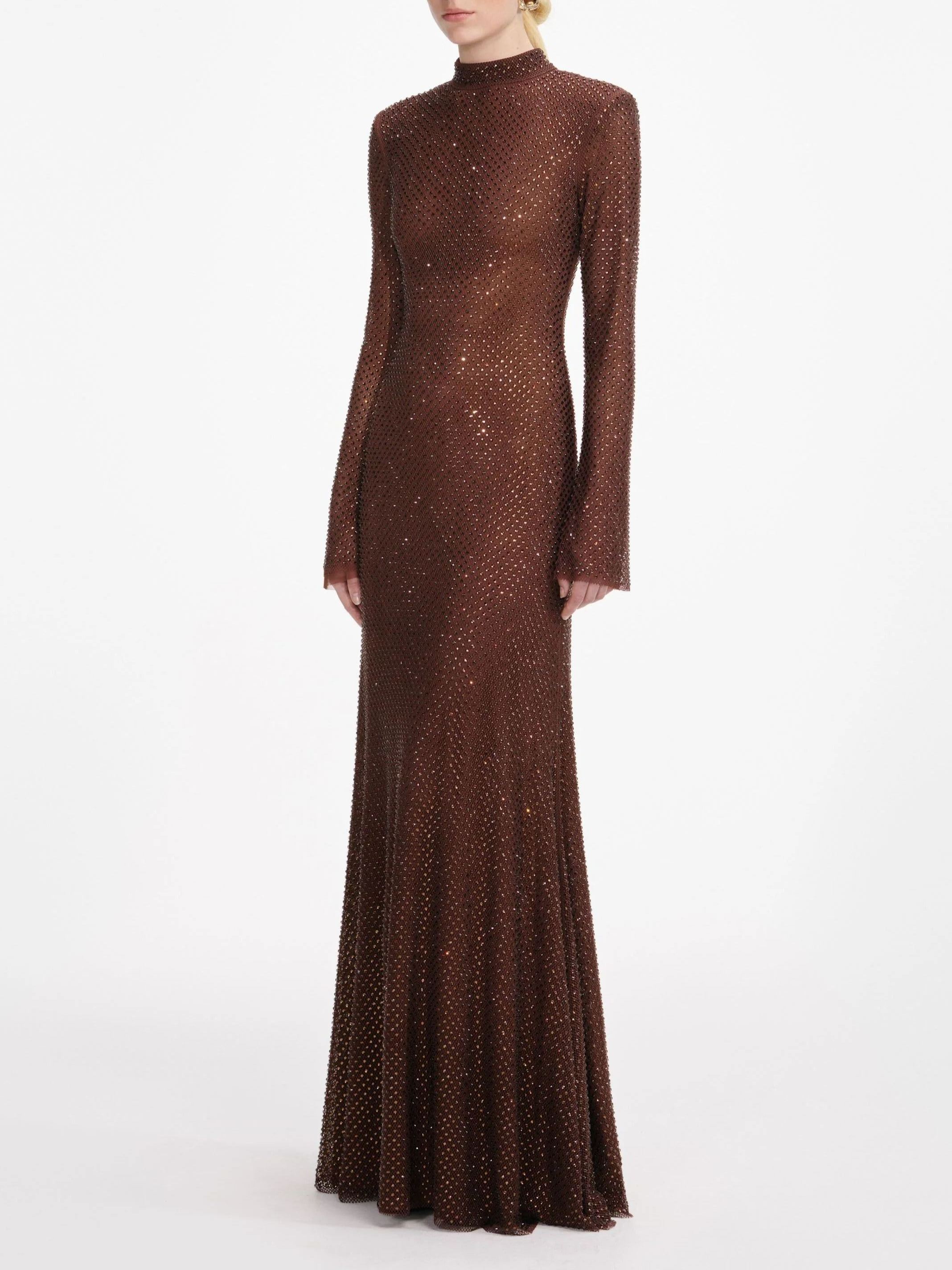 Phoewe High Neck Rhinestone Maxi Dress