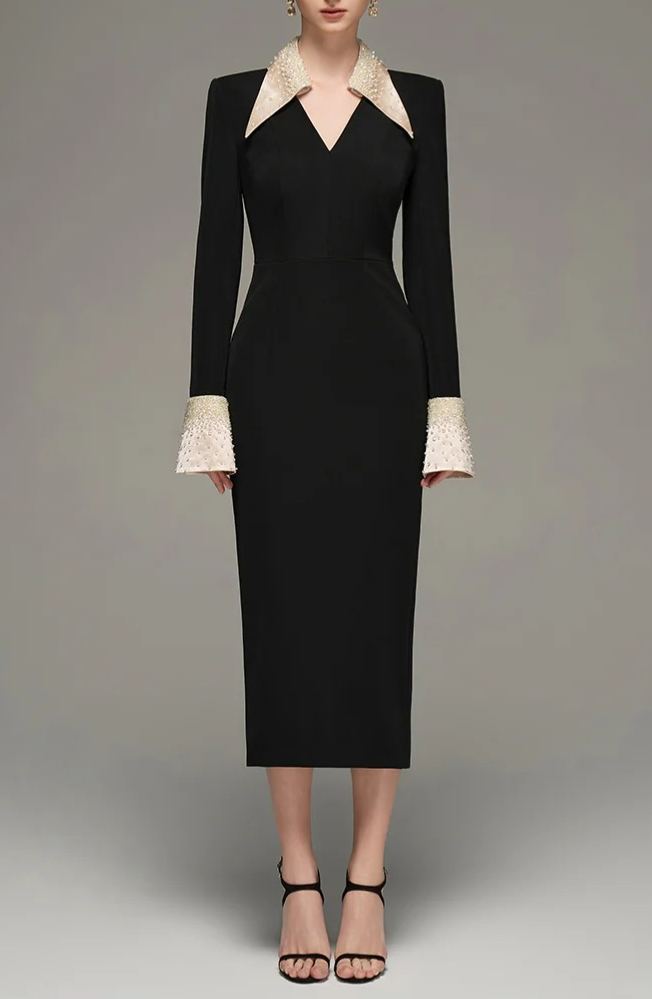 Ferran Black Embellished Corset Midi Dress