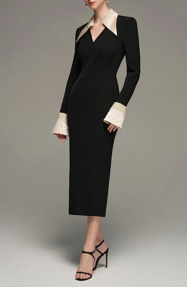 Ferran Black Embellished Corset Midi Dress