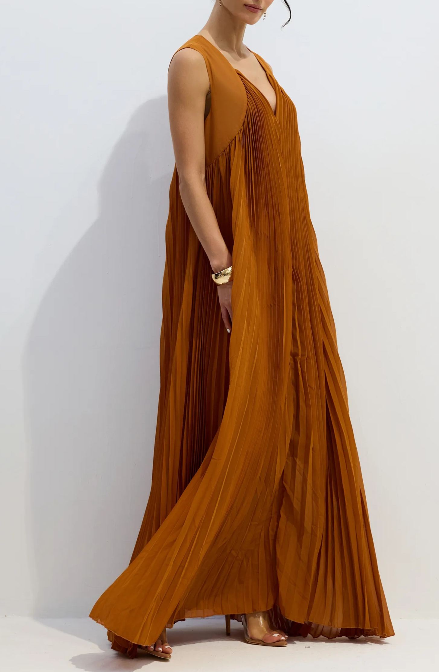 Fida V-Neck Pleated Maxi Dress