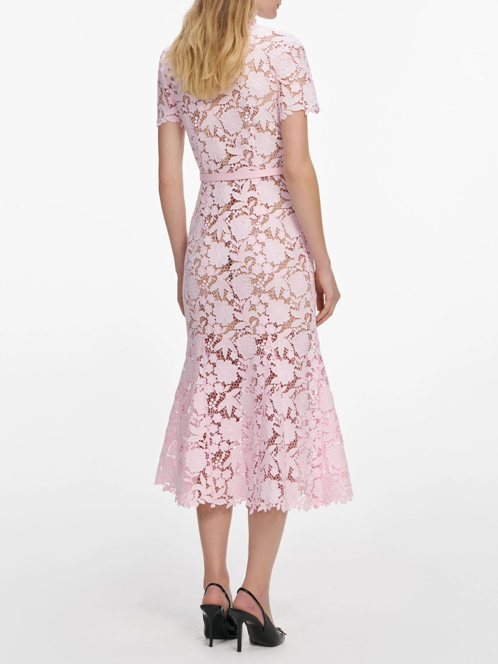 Aprowos Blue Floral Appliqué Lace Midi Dress