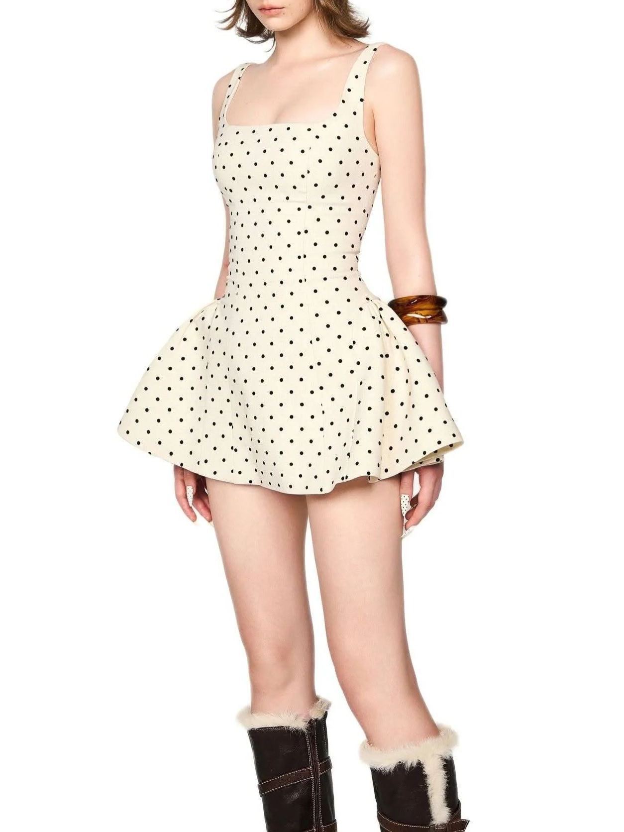Gionosath neutrals polka-dot puff mini dress