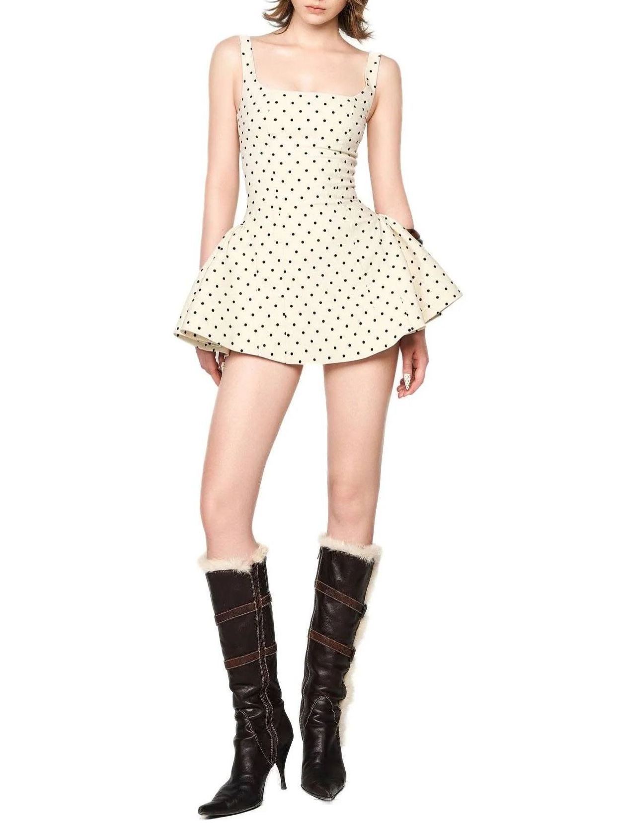 Gionosath neutrals polka-dot puff mini dress