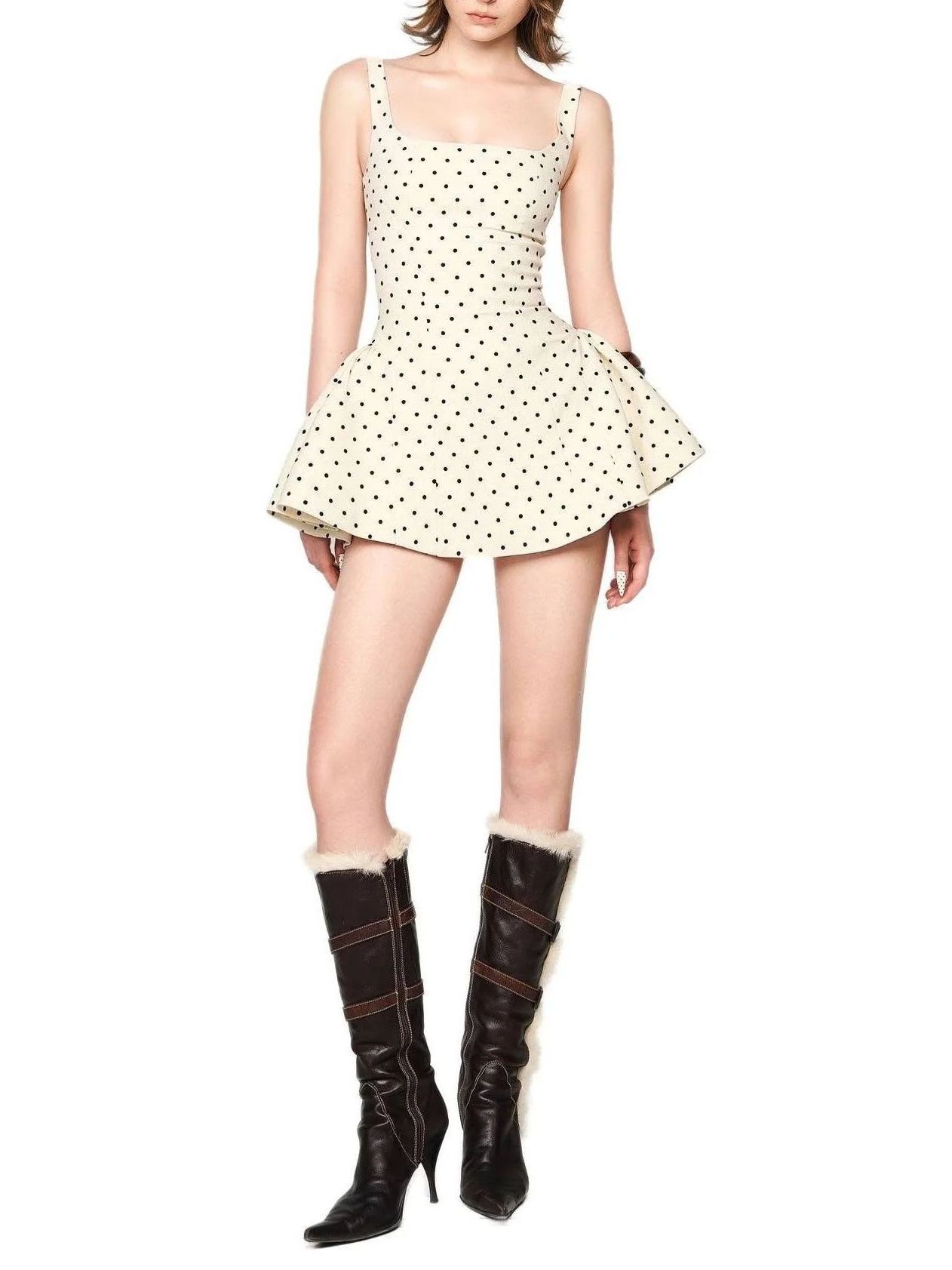 Gionosath neutrals polka-dot puff mini dress