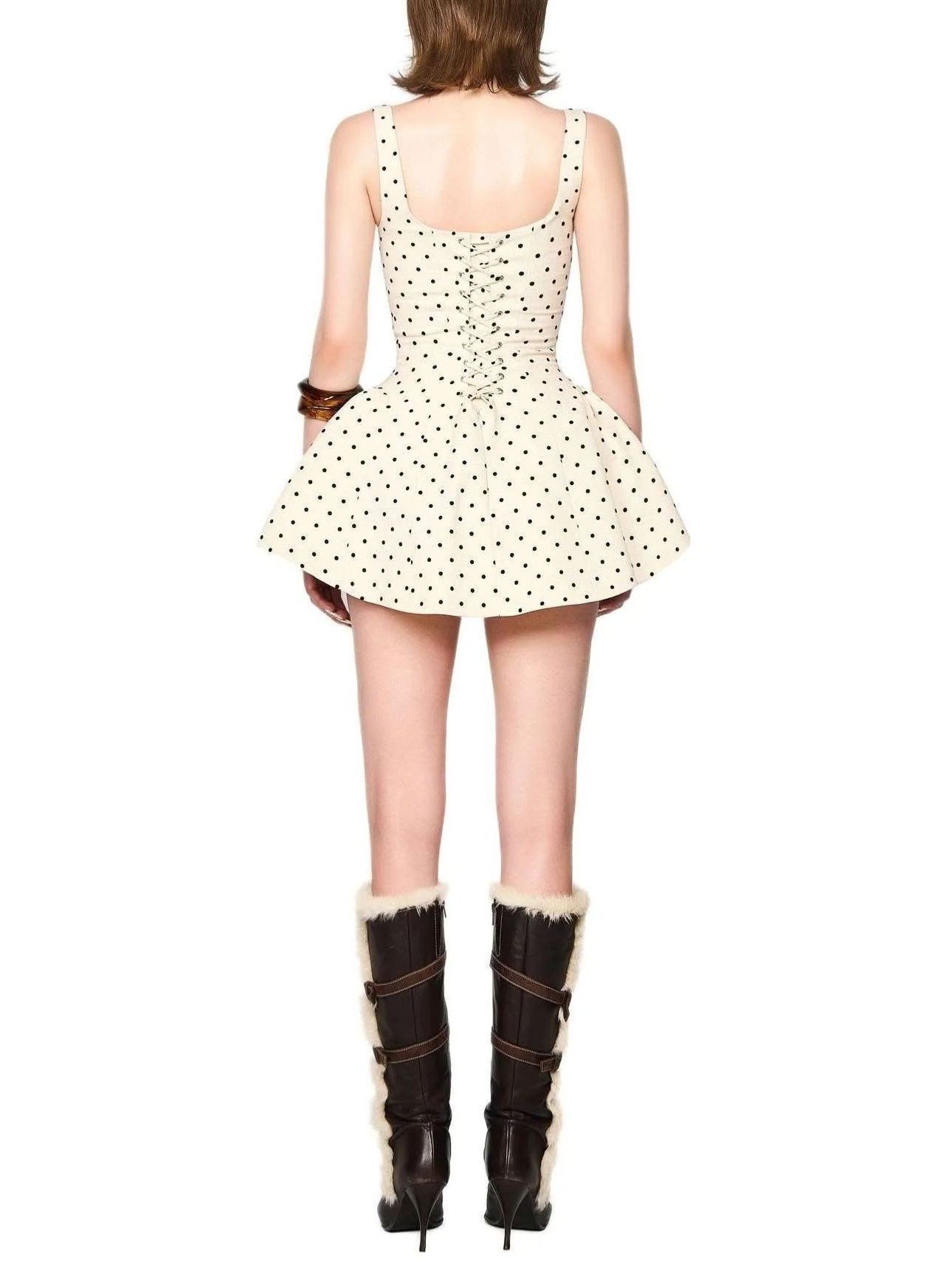 Gionosath neutrals polka-dot puff mini dress