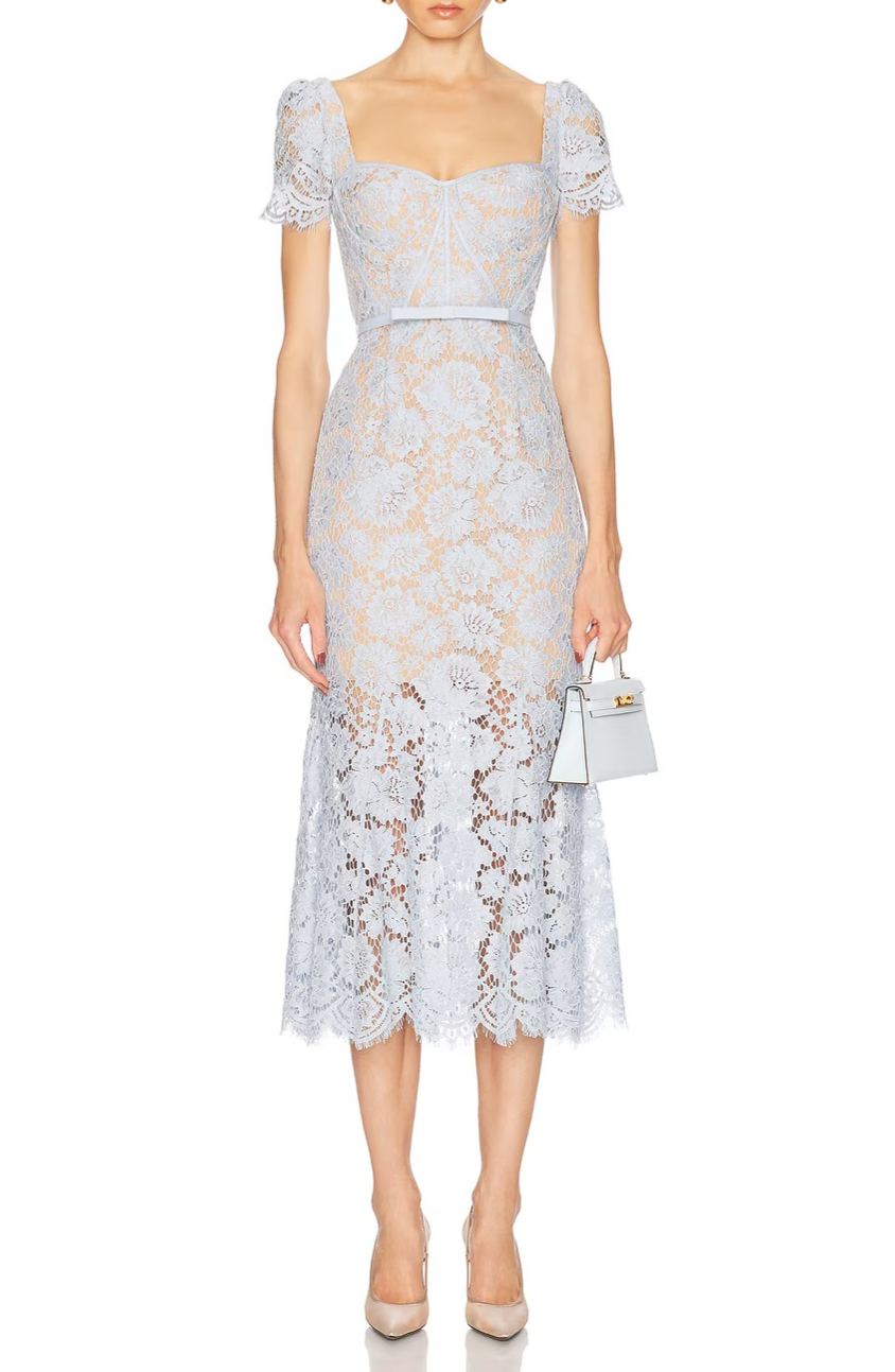 Barukh blue floral-lace boned midi dress