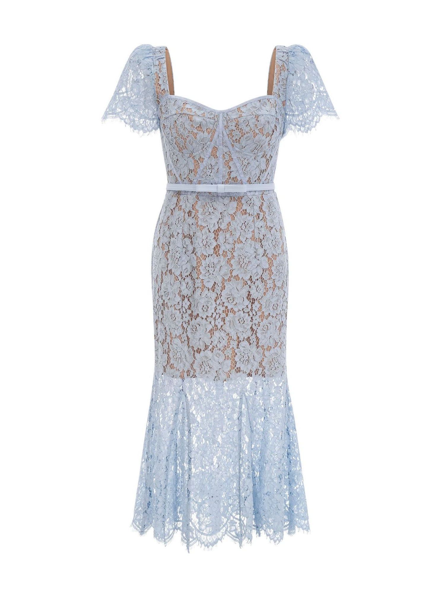 Barukh blue floral-lace boned midi dress