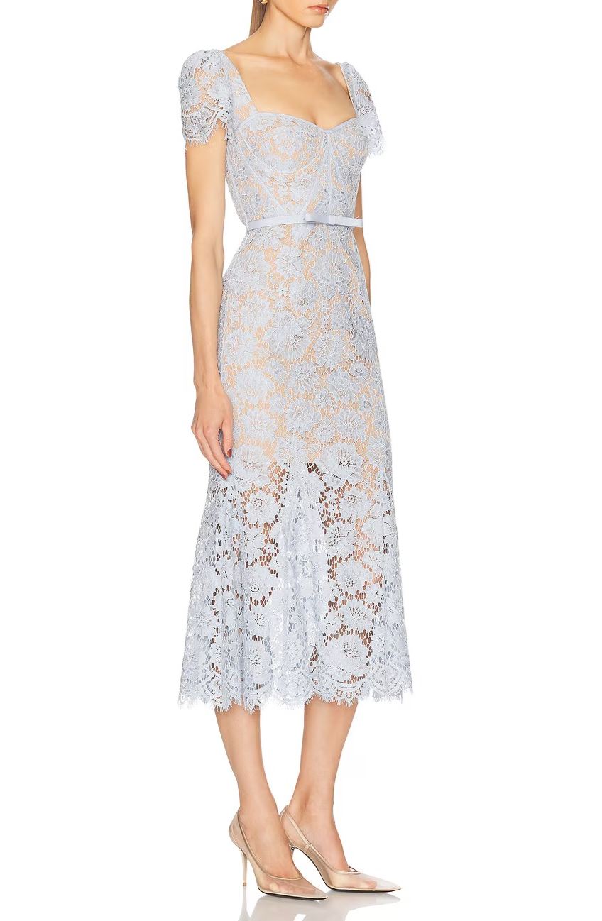 Barukh blue floral-lace boned midi dress