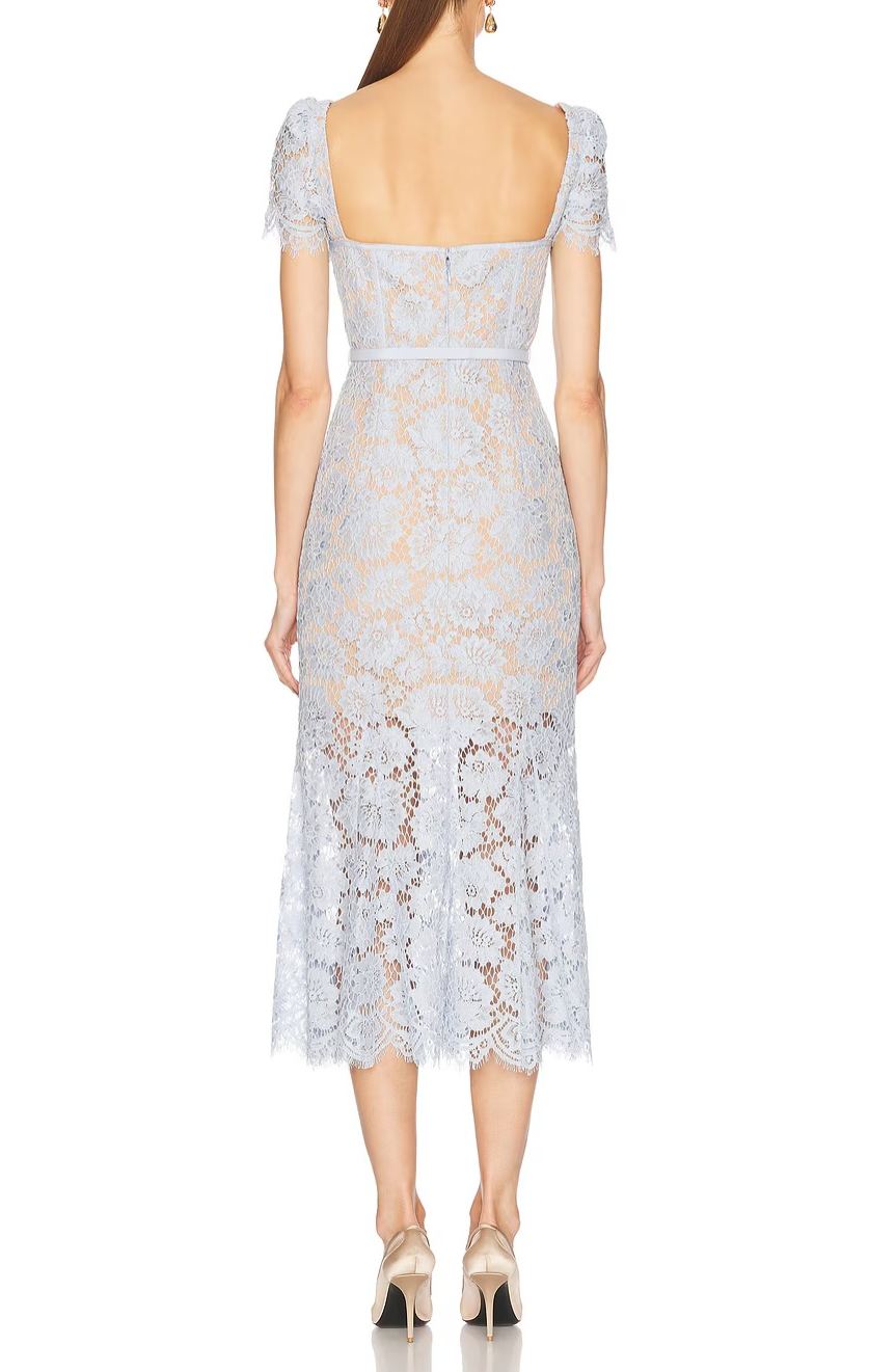 Barukh blue floral-lace boned midi dress