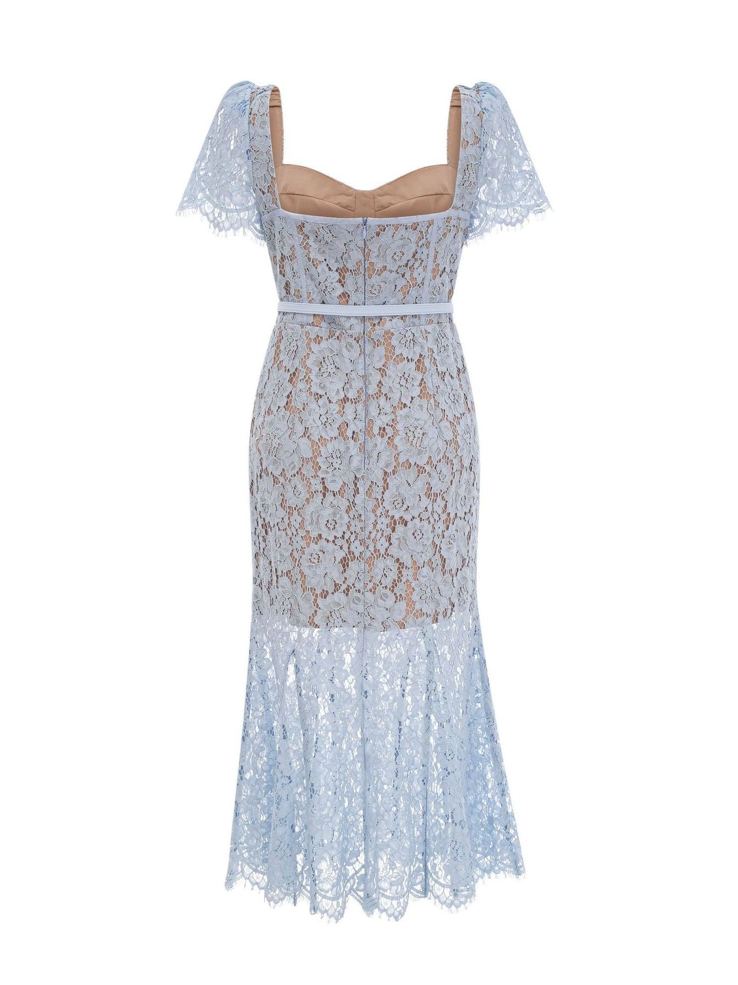 Barukh blue floral-lace boned midi dress