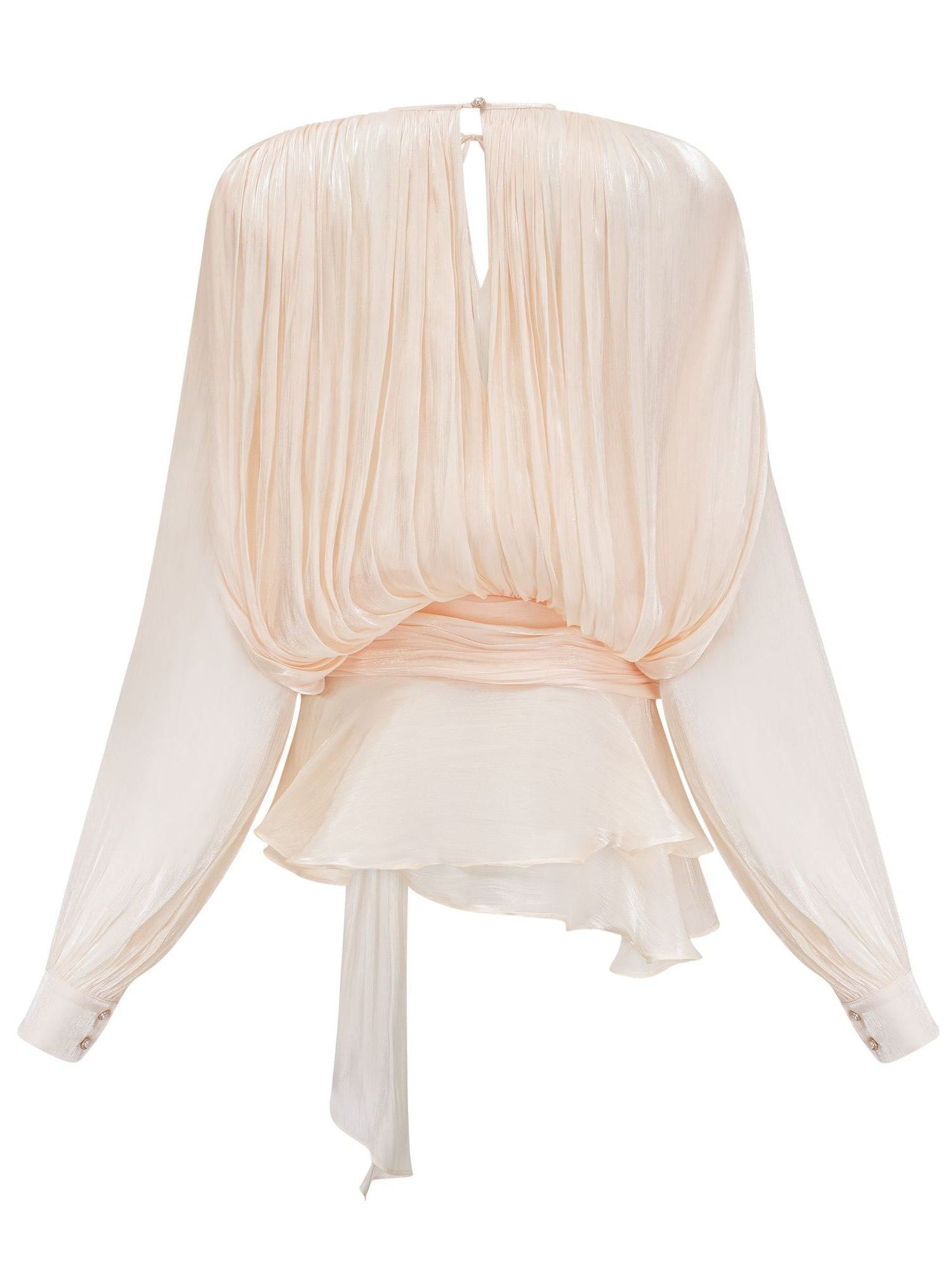 Bosniogo Neutral Fully Pleated Ruffled Mini Dress