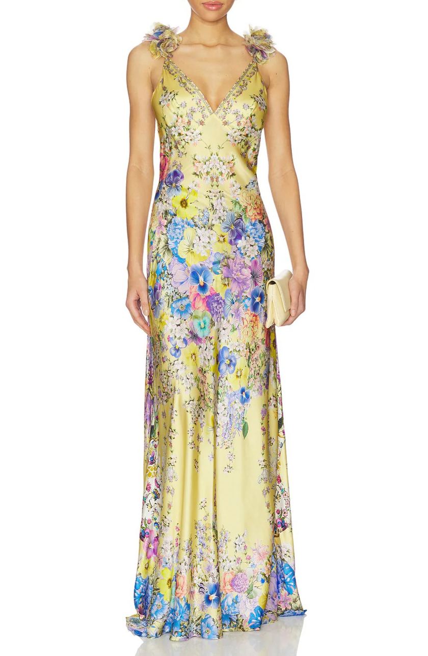 Goril V Neck Flower Maxi Dress