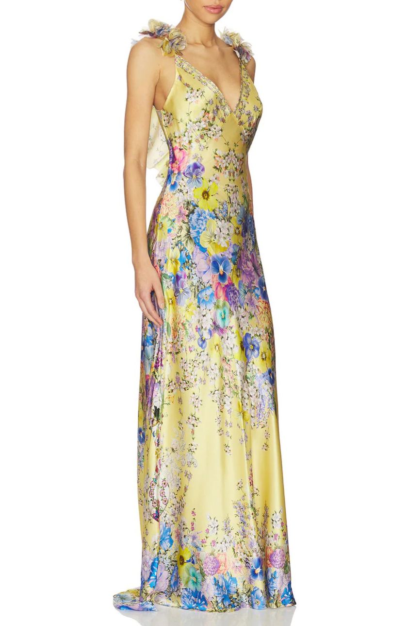Goril V Neck Flower Maxi Dress