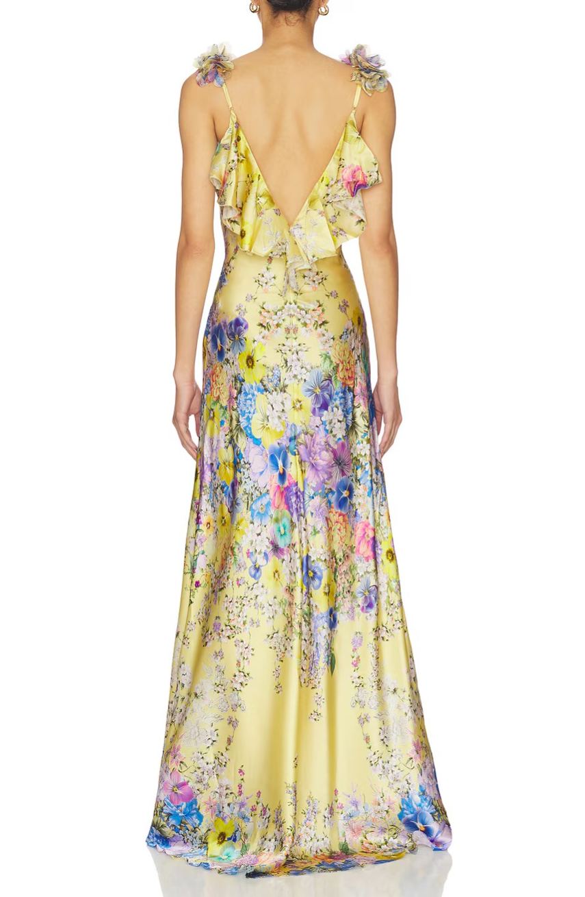Goril V Neck Flower Maxi Dress