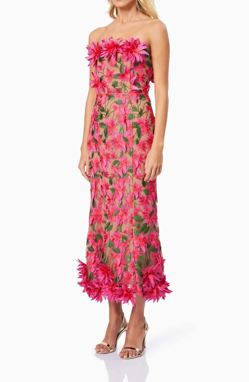Semsem Floral Embroidery Strapless Maxi Dress