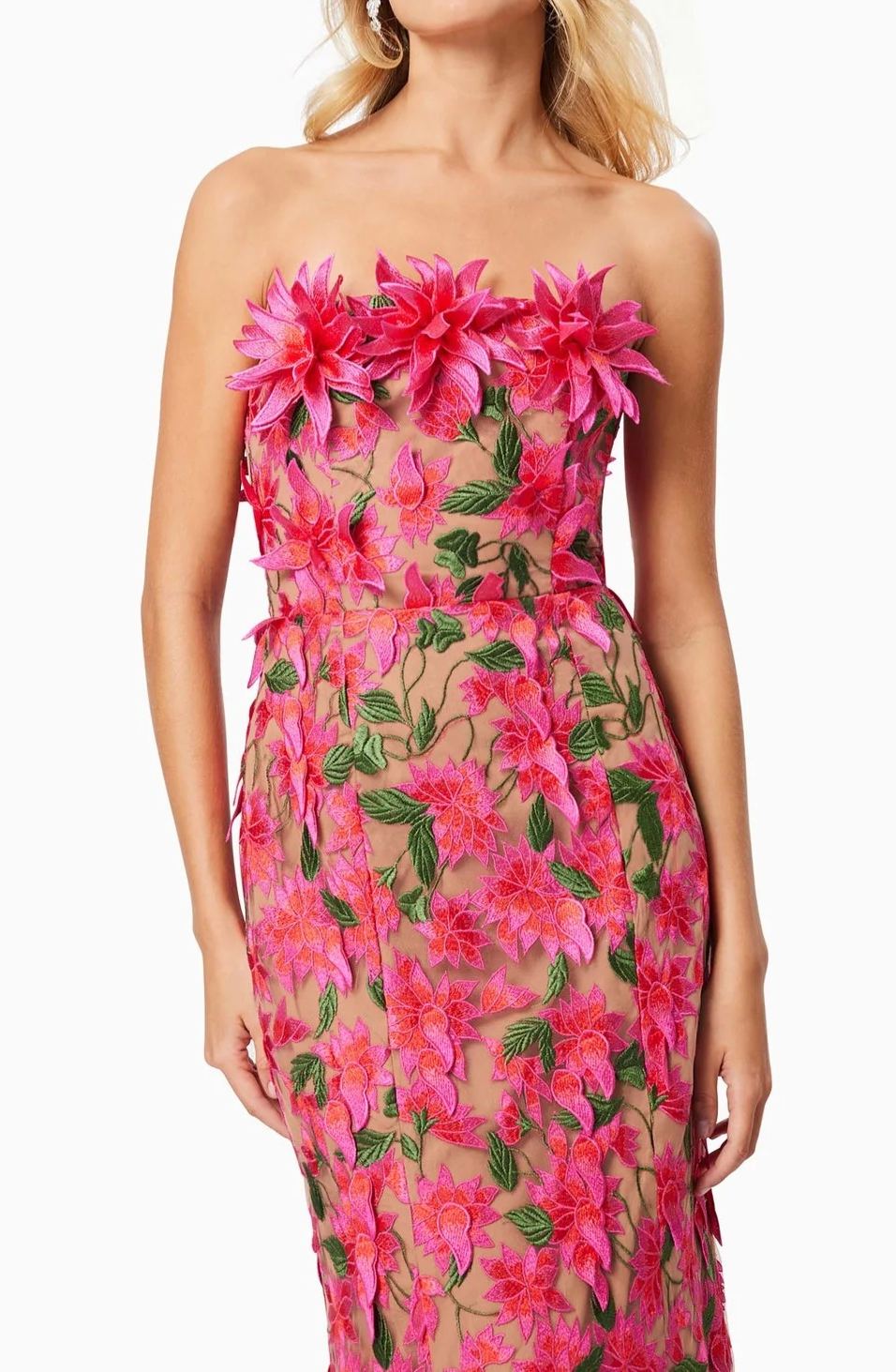 Semsem Floral Embroidery Strapless Maxi Dress