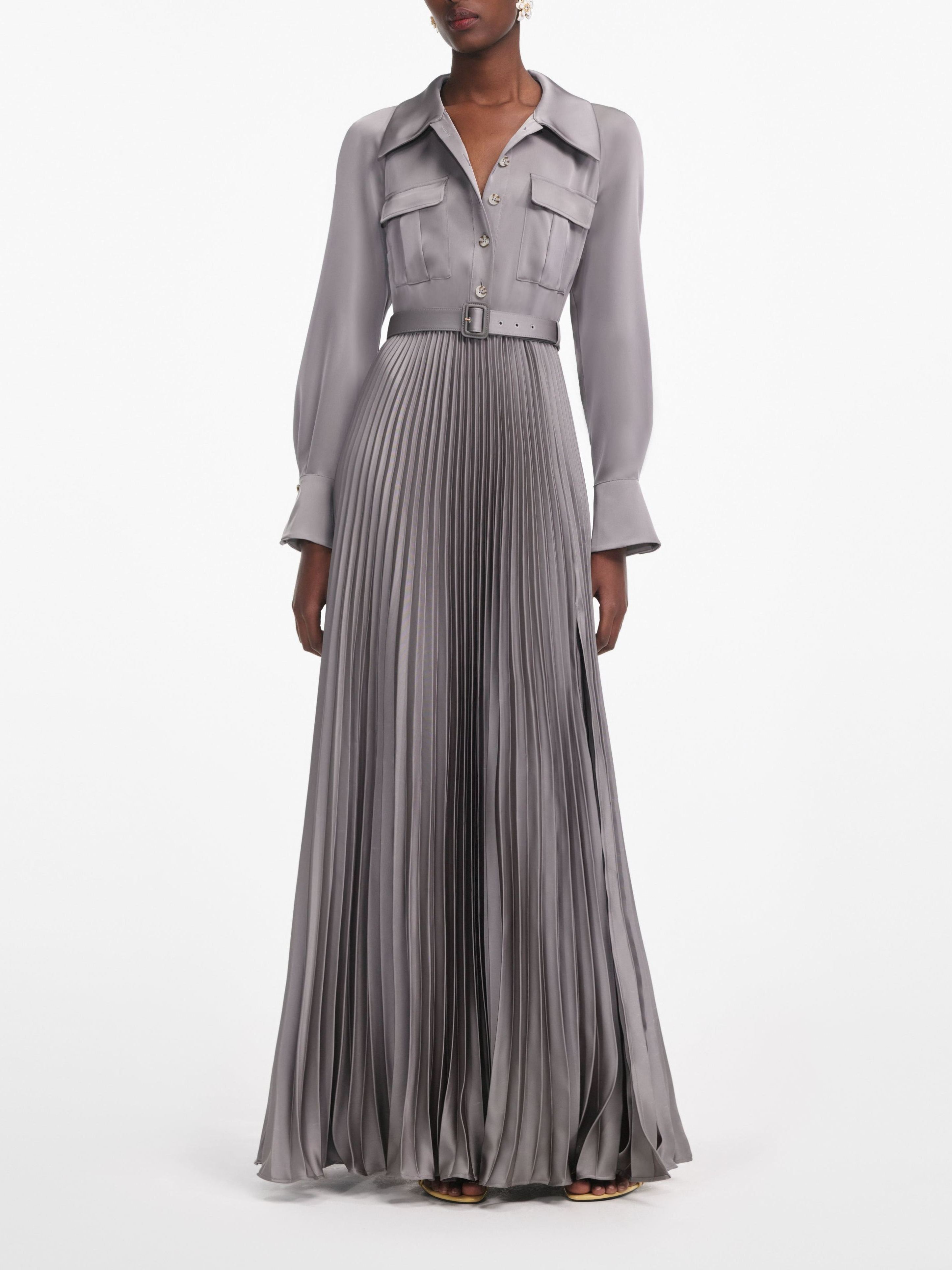 Greyzoh Satin Pleated Maxi Dress