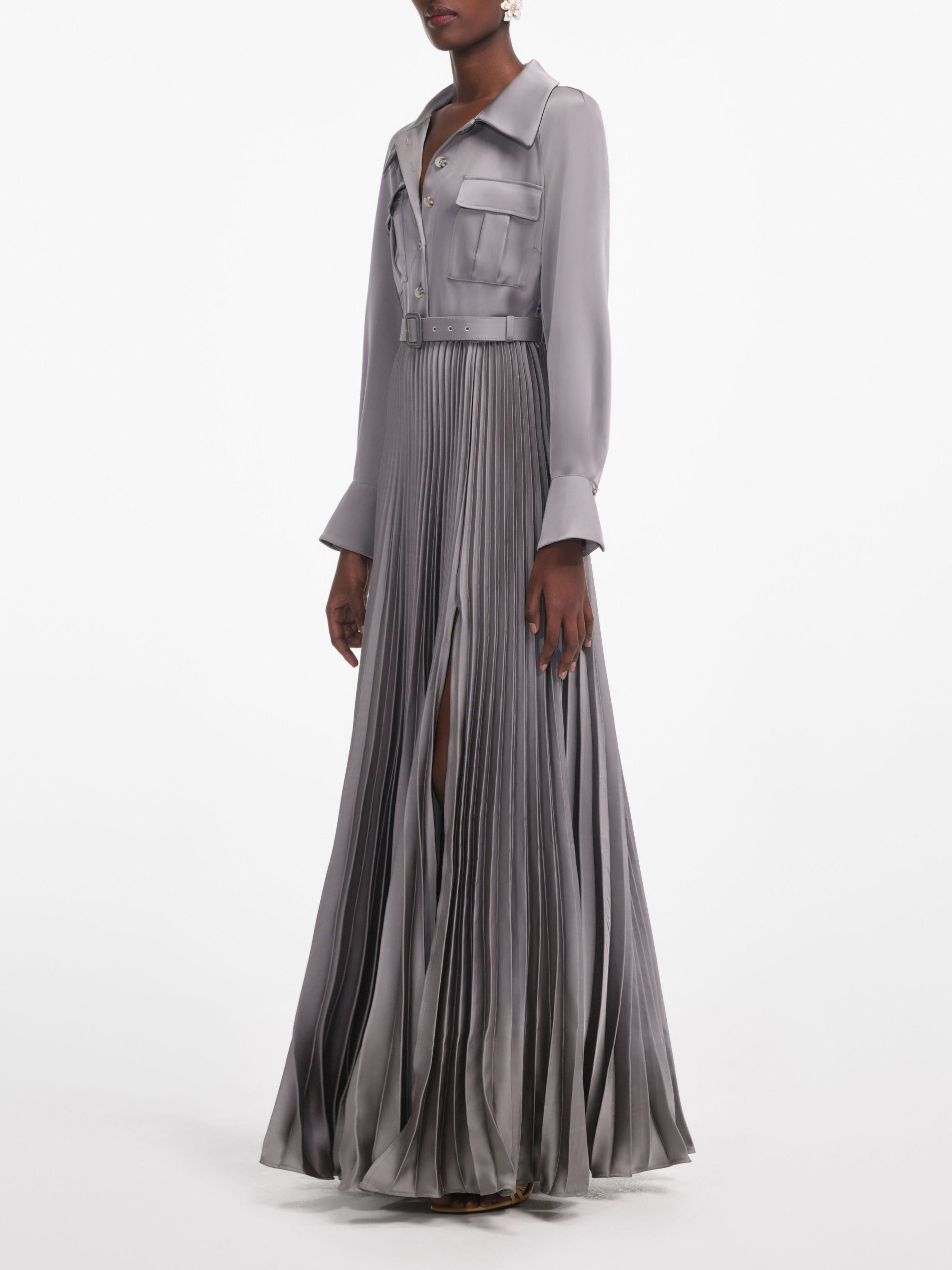 Greyzoh Satin Pleated Maxi Dress