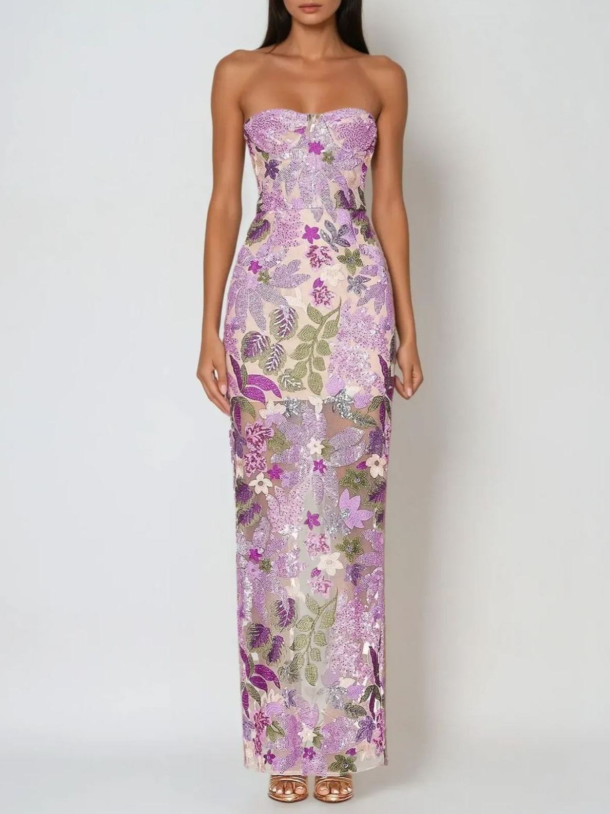 Wookey Embroidered Sequin Floral Maxi Dress
