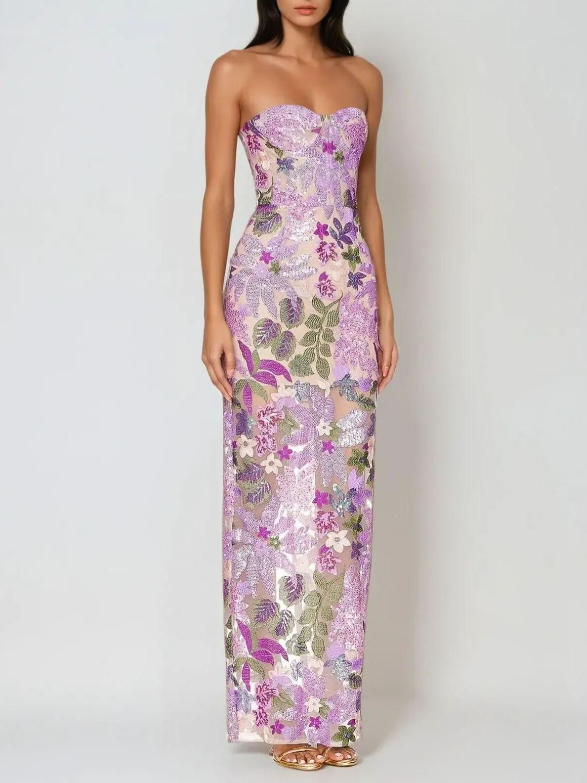Wookey Embroidered Sequin Floral Maxi Dress