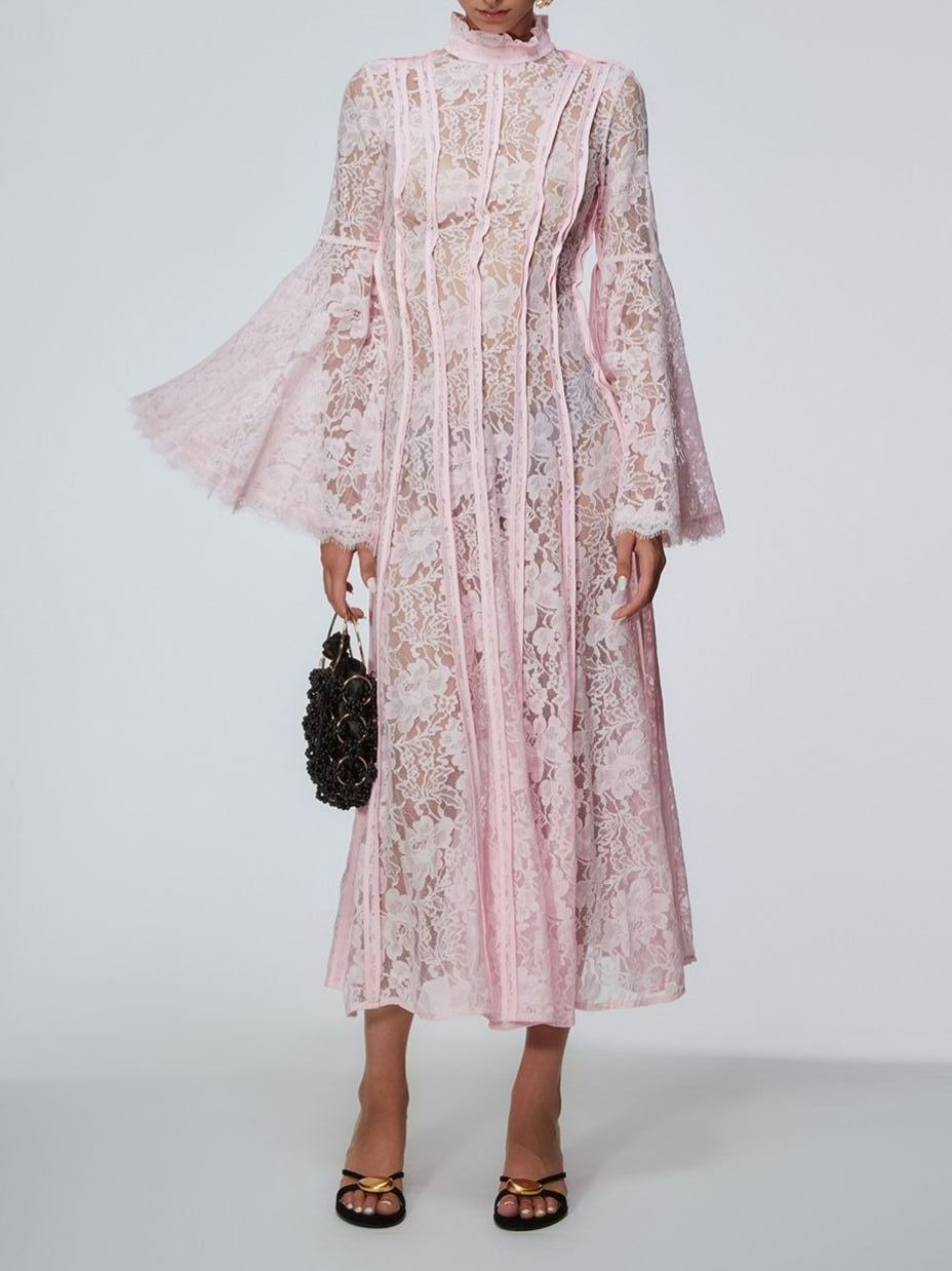 Pandorea Effortless French Elegance Blush Lace Bell Sleeve Dress