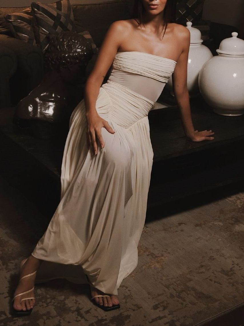 Eustace Strapless Draped Mesh Maxi Dress