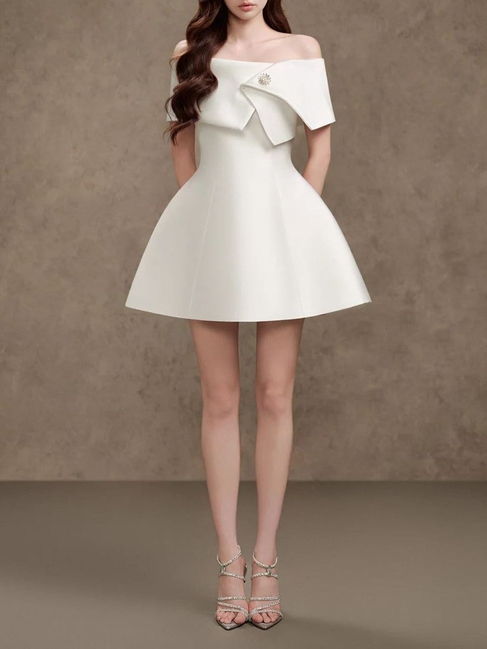 Fabienne Off Shoulder Asymmetric Mini Dress