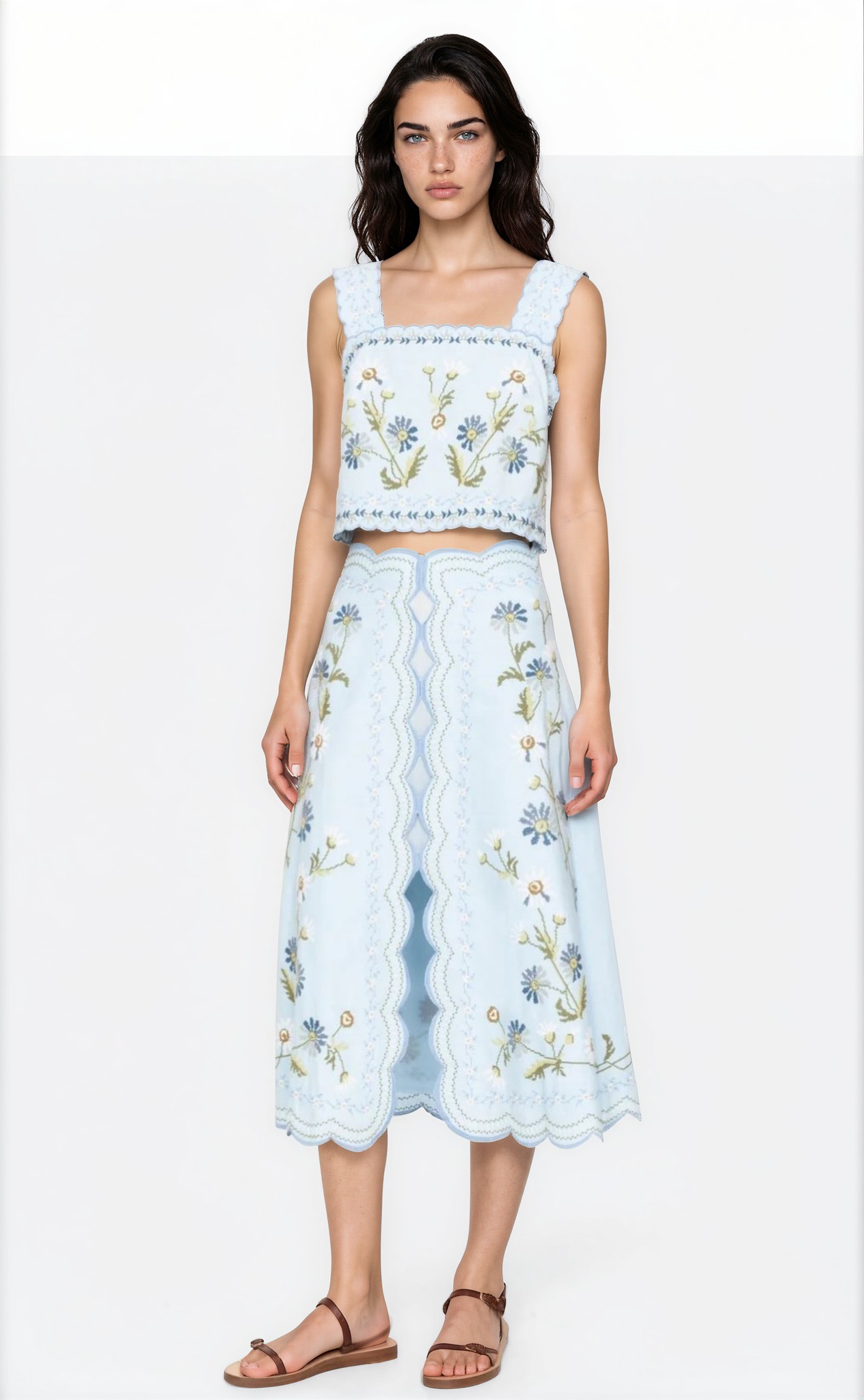 Paloma Embroidered Floral Skirt Set
